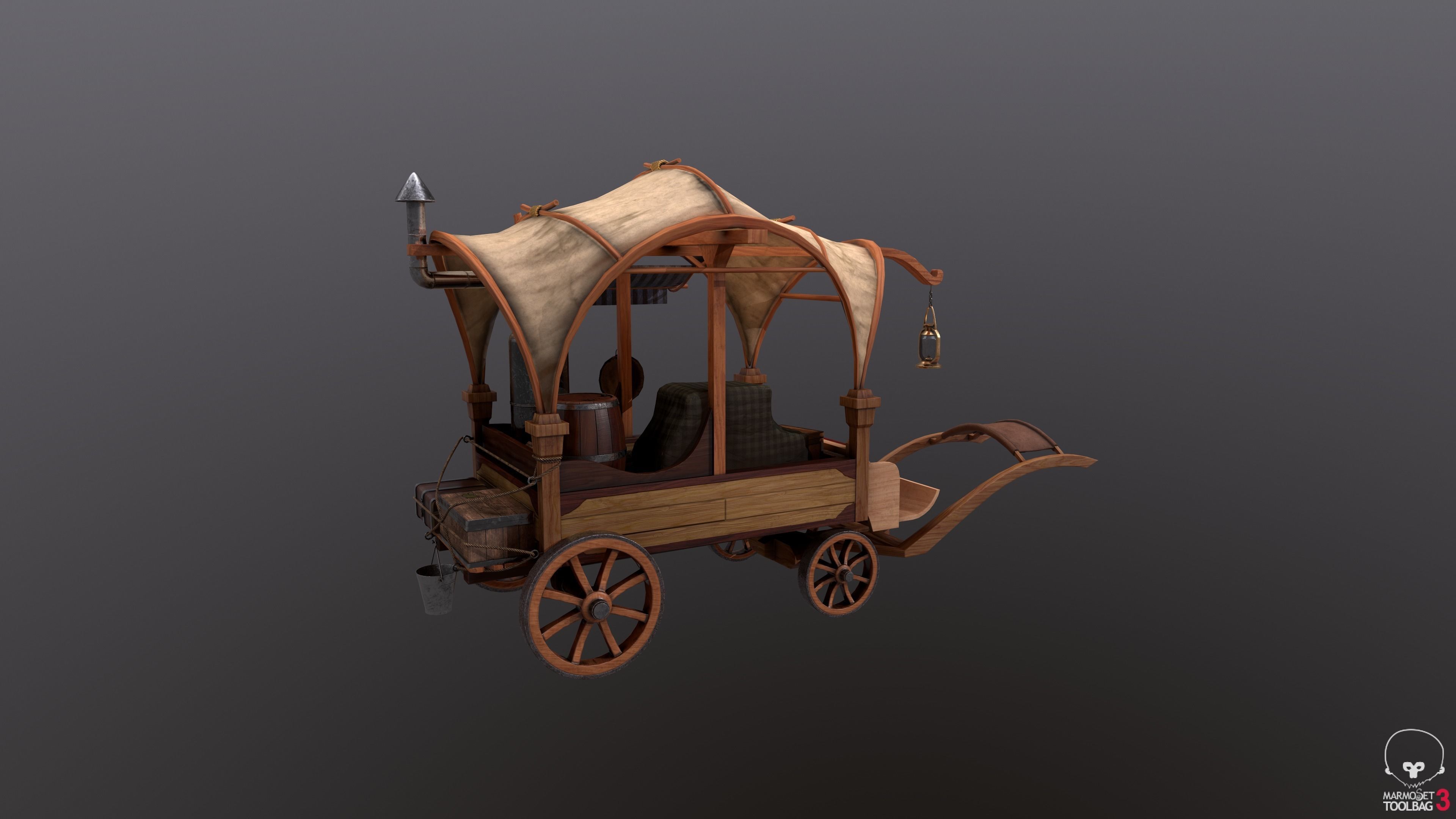 Peddler Cart Low-poly 3D model_4