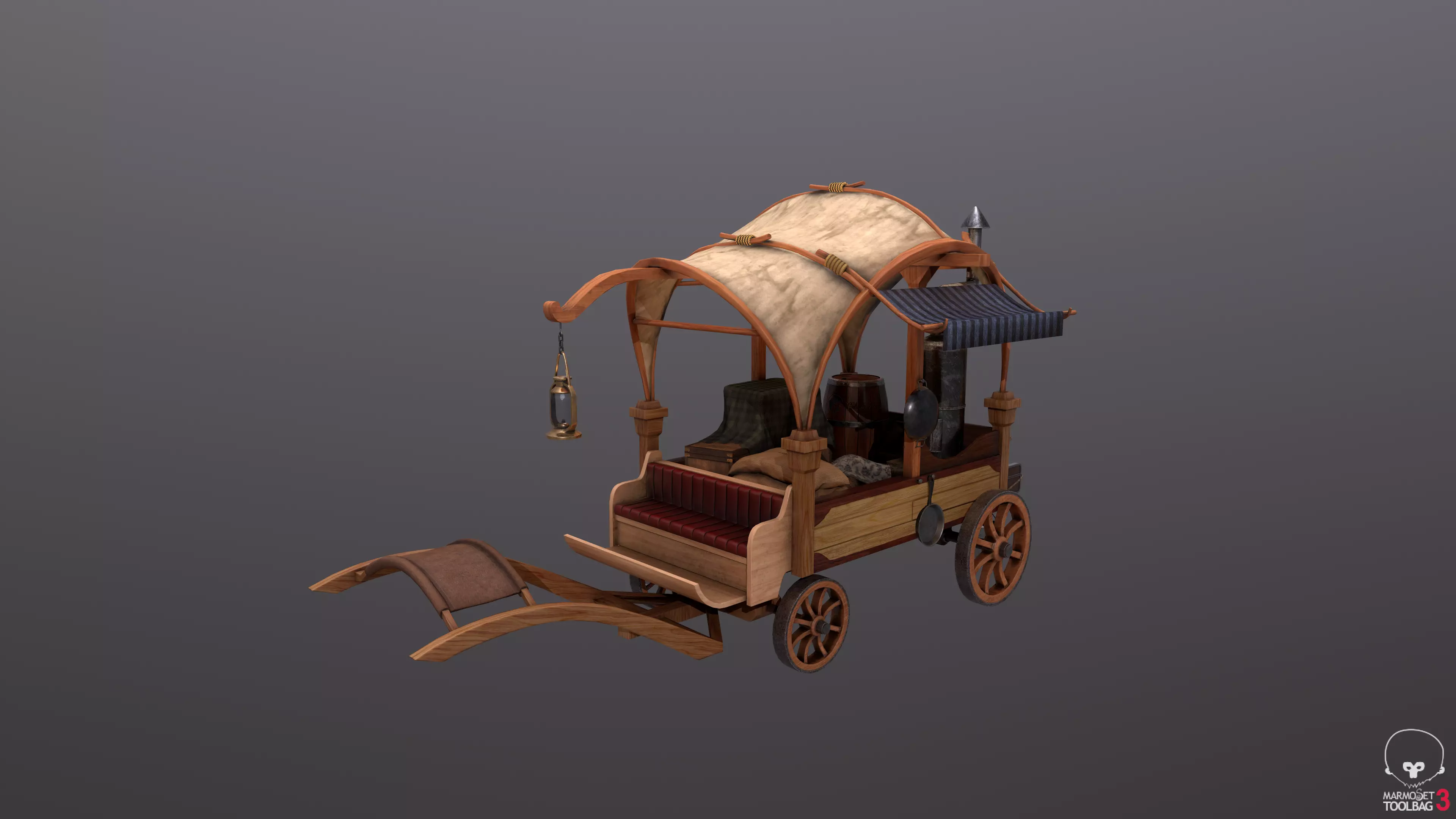 Peddler Cart Low-poly 3D model_0