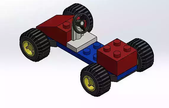 3d car model lego with wheels and steering wheel