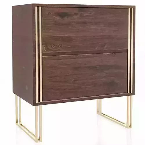 Samara Brass  Black Oak Wood 2 Drawer Nightstand 3d model