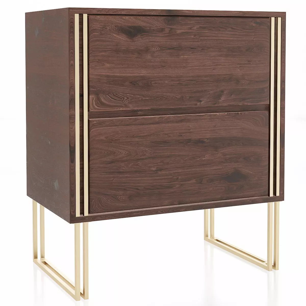 Samara Brass Black Oak Wood 2 Drawer Nightstand 3d model Low-poly 3D model