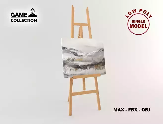 Easel Lowpoly wooden with abstract painting