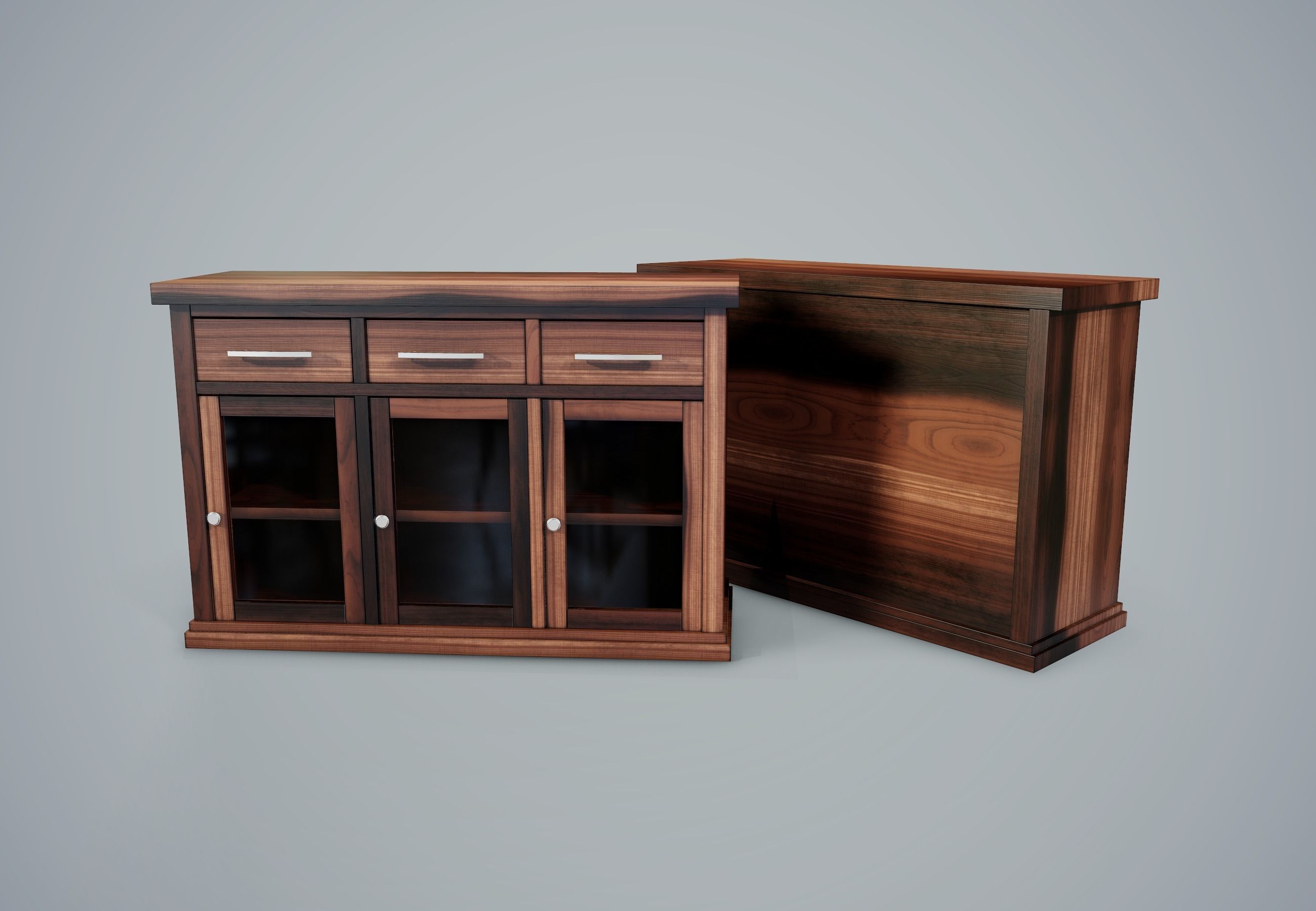Cupboard PBR Game Ready sideboard with glass doors Low-poly 3D model_6