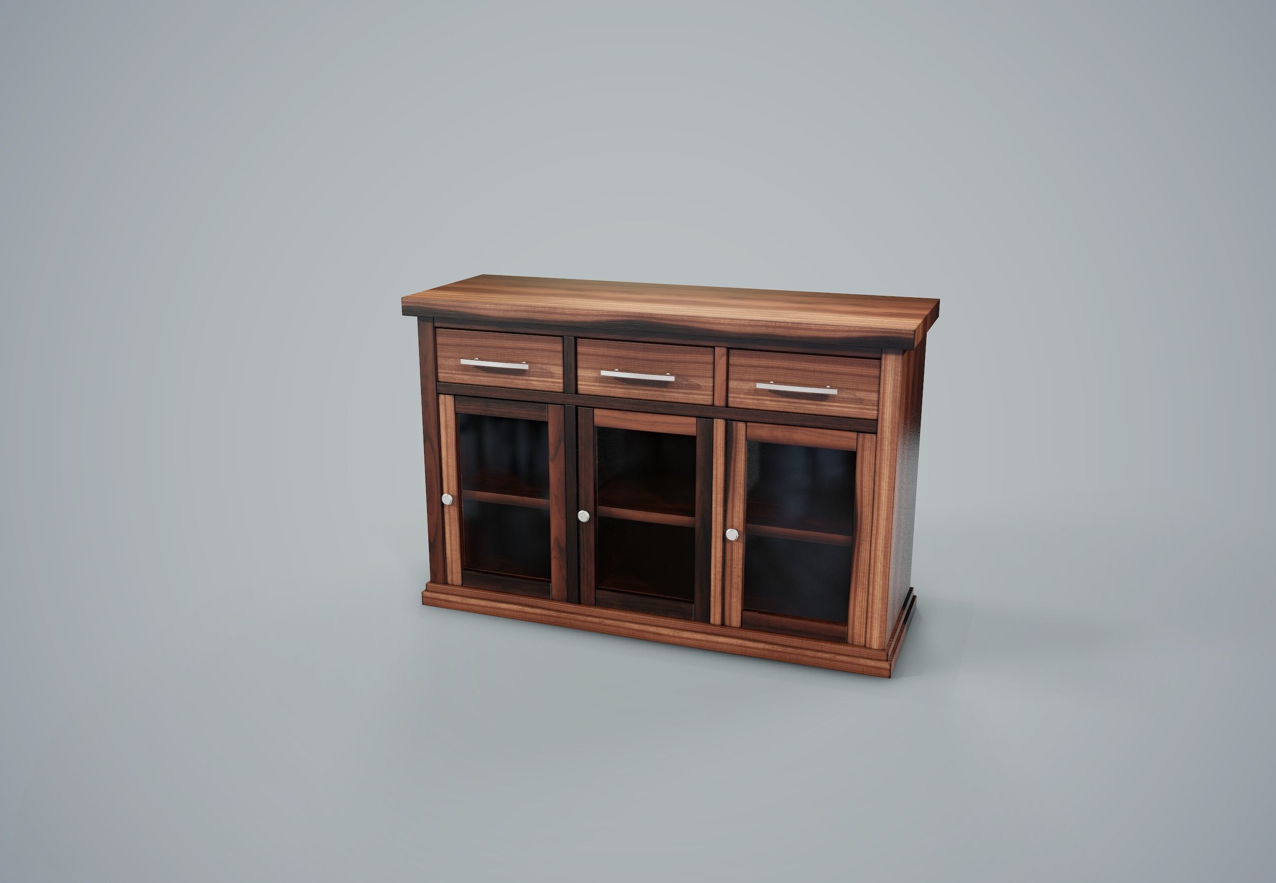 Cupboard PBR Game Ready sideboard with glass doors Low-poly 3D model_5