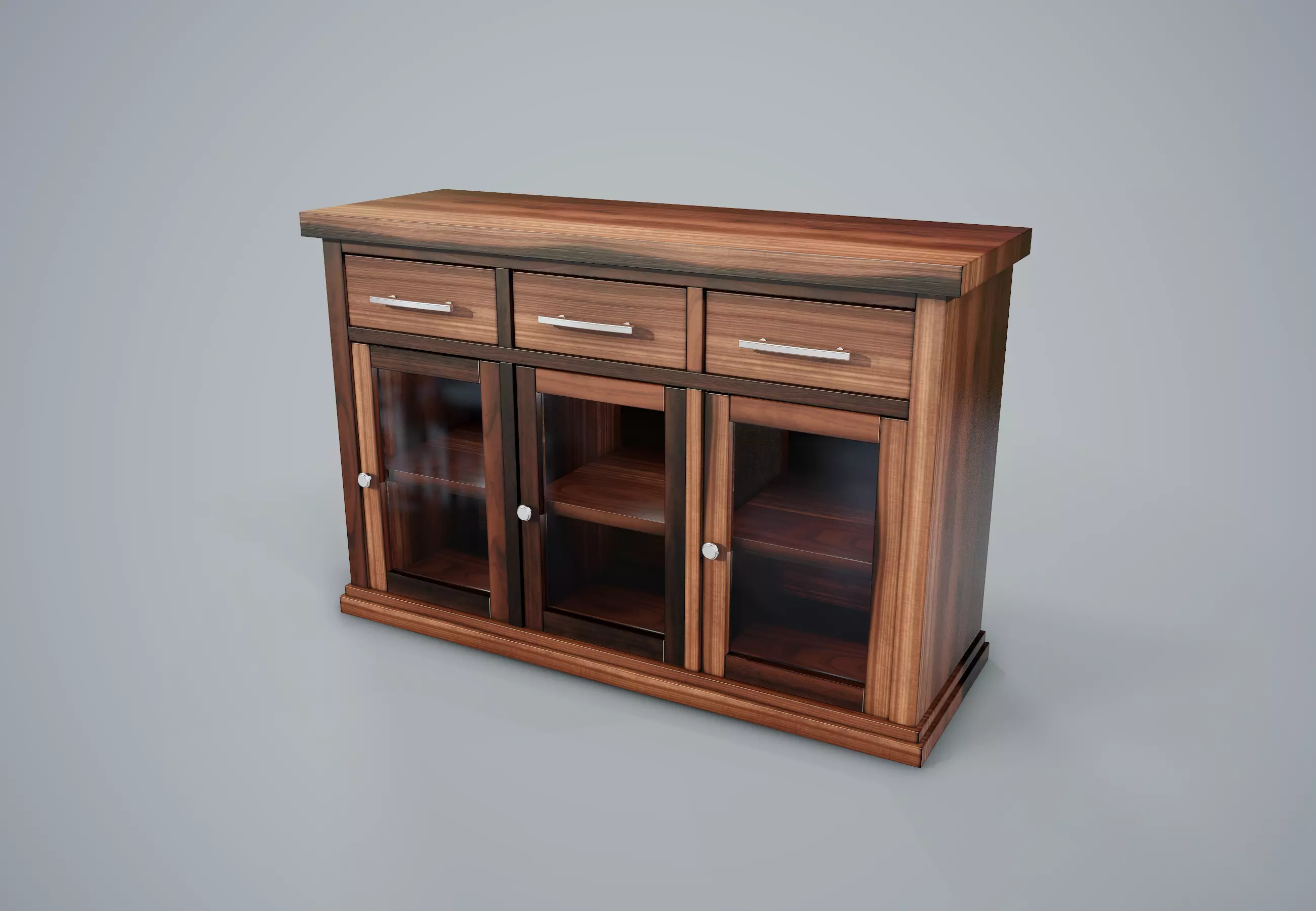 Cupboard PBR Game Ready sideboard with glass doors Low-poly 3D model_0