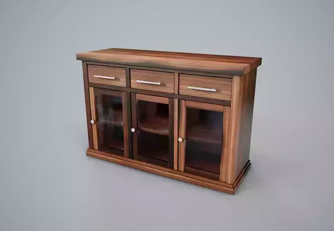 Cupboard PBR Game Ready sideboard with glass doors Low-poly 3D model