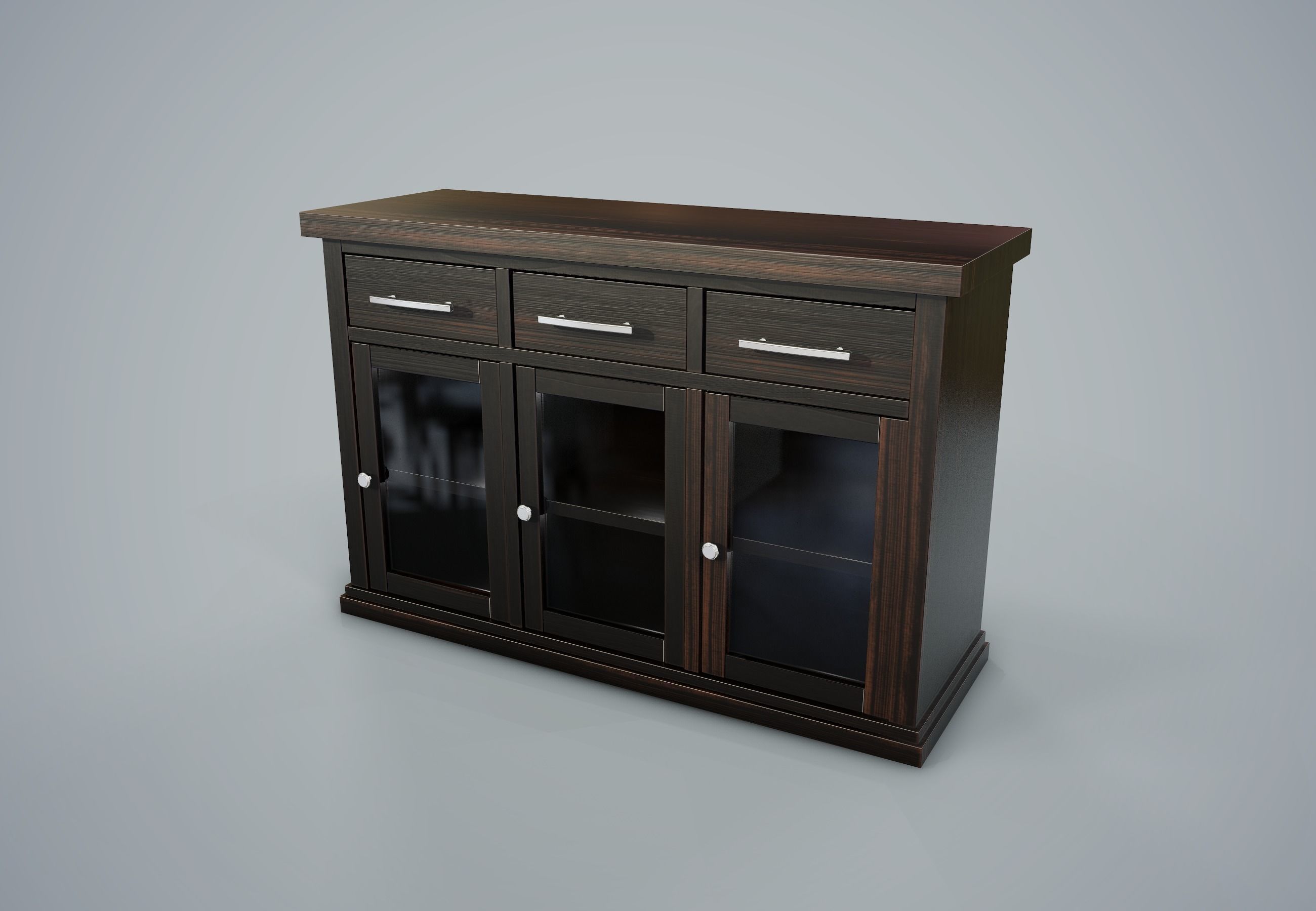 Cupboard PBR Game Ready sideboard with glass doors Low-poly 3D model_7