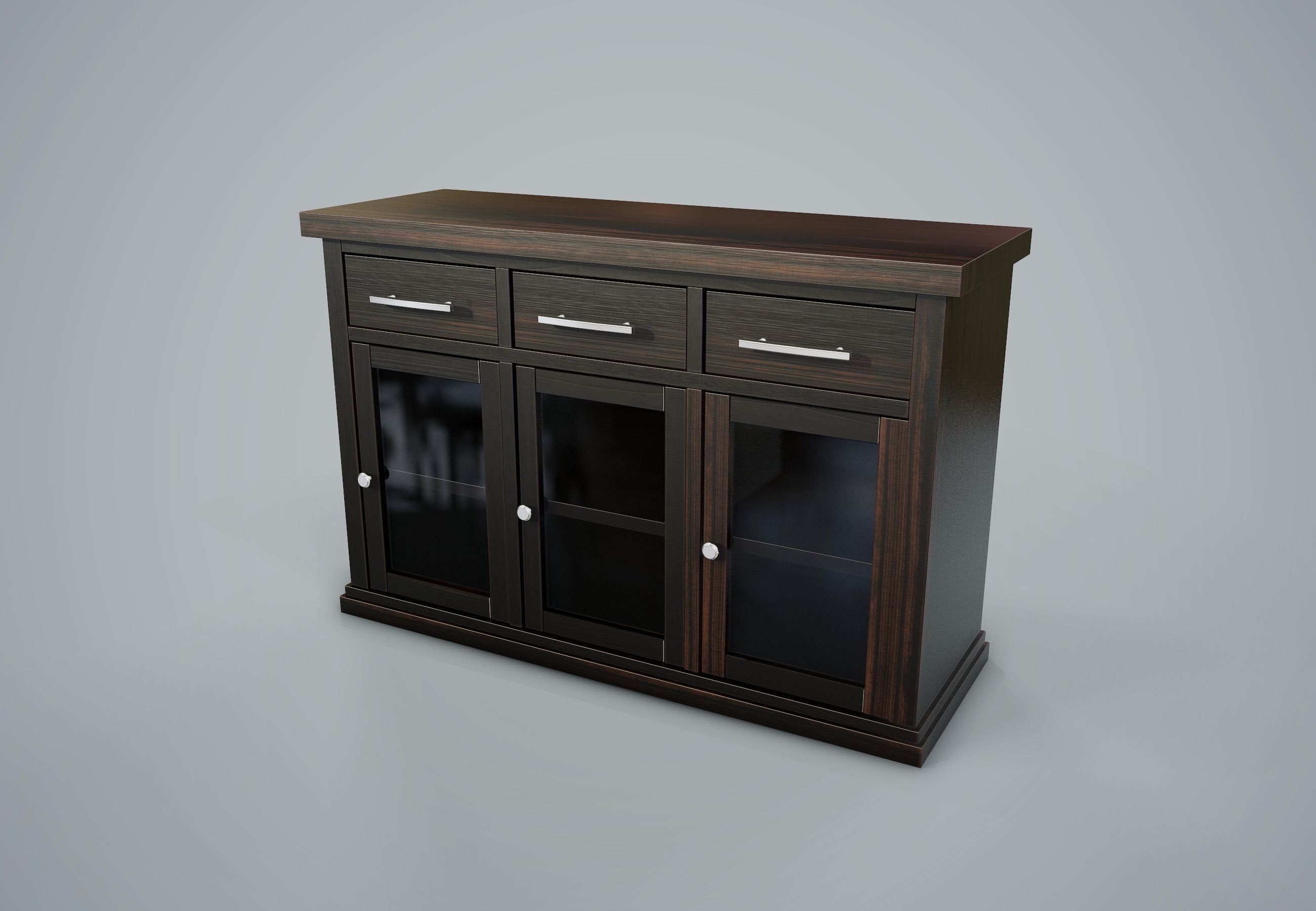 Cupboard PBR Game Ready sideboard with glass doors Low-poly 3D model_1