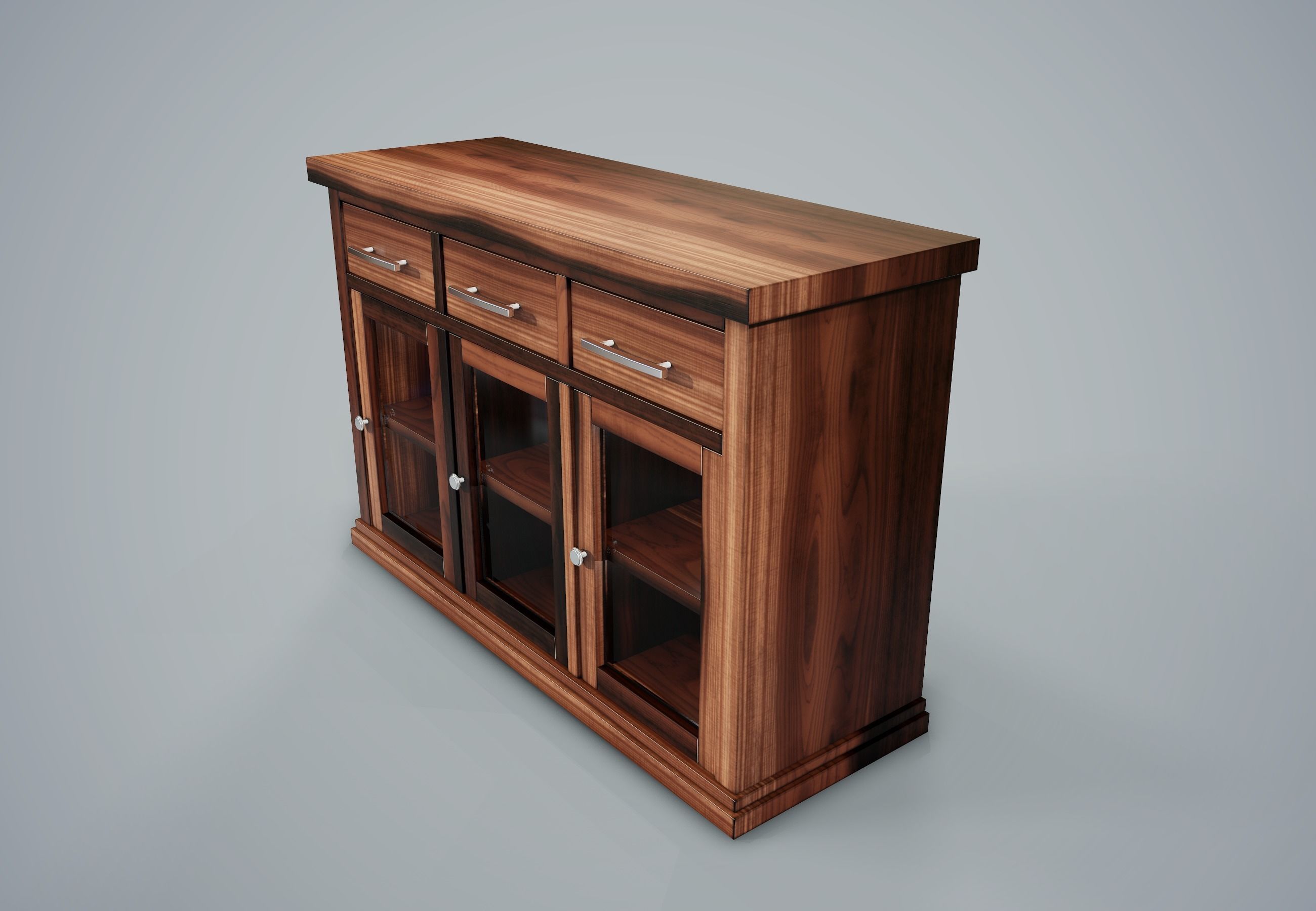 Cupboard PBR Game Ready sideboard with glass doors Low-poly 3D model_3