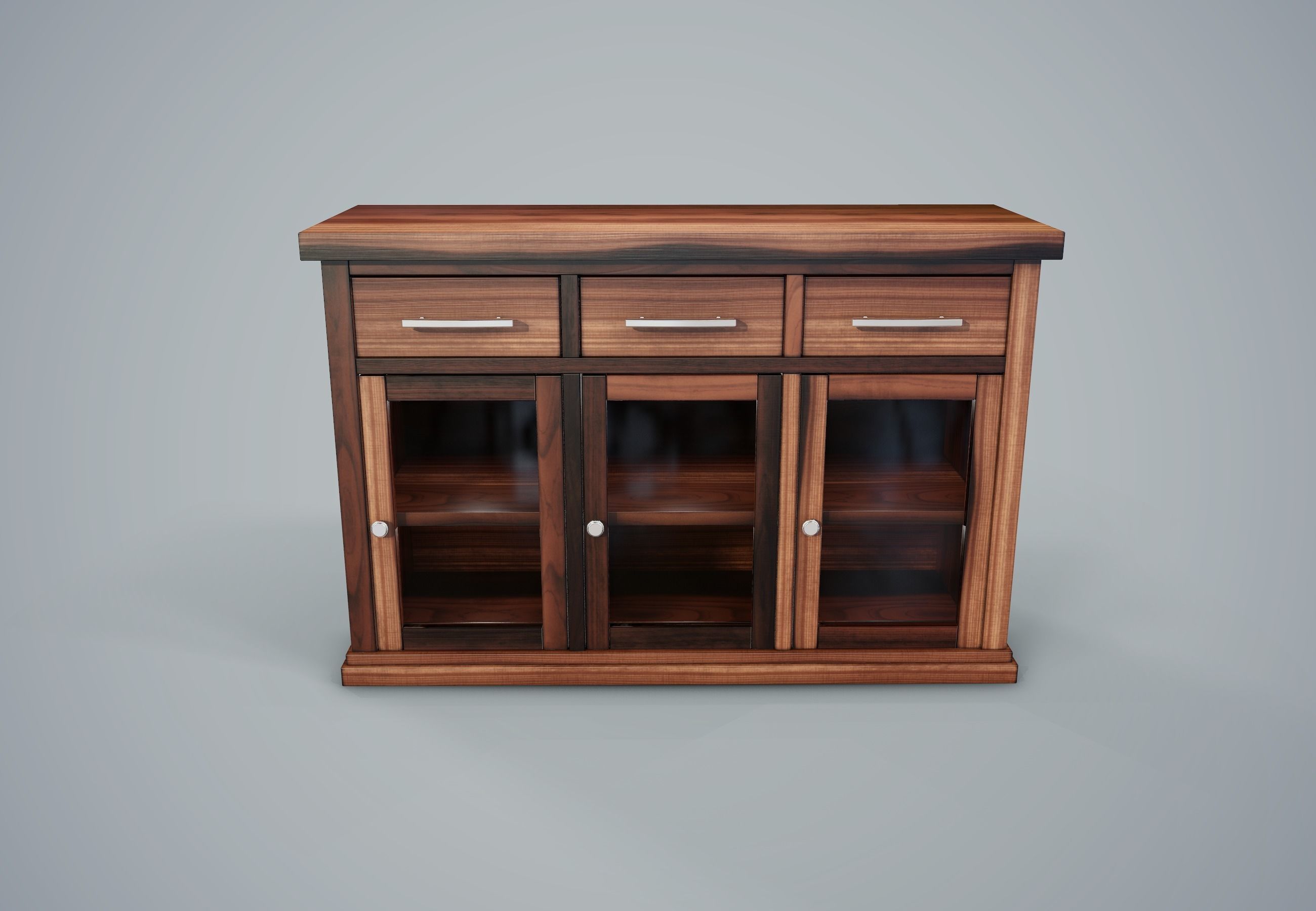 Cupboard PBR Game Ready sideboard with glass doors Low-poly 3D model_2