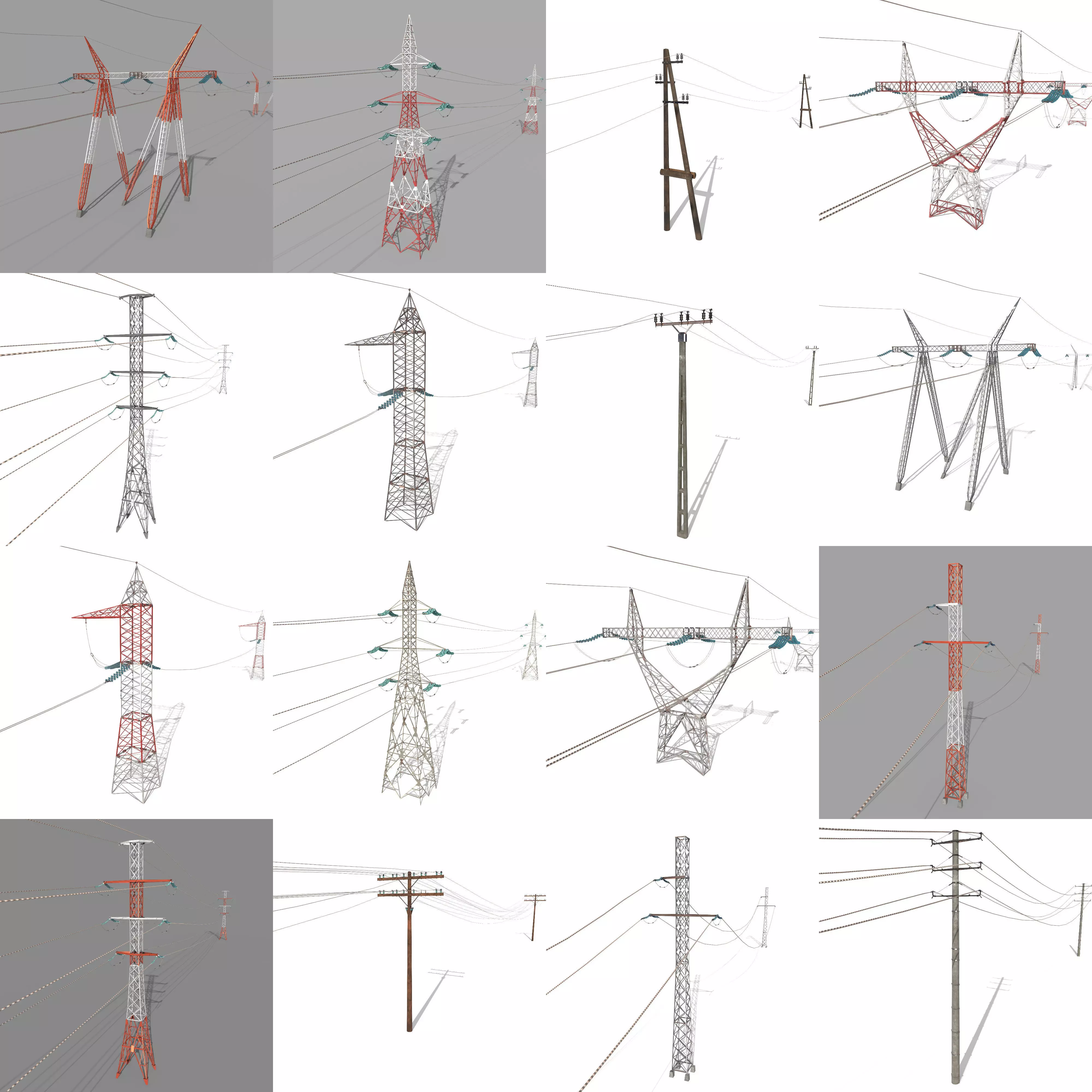 Electricity Pole Pack 3D model_0