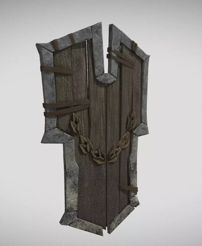 Large wood shield Low-poly 3D model_0