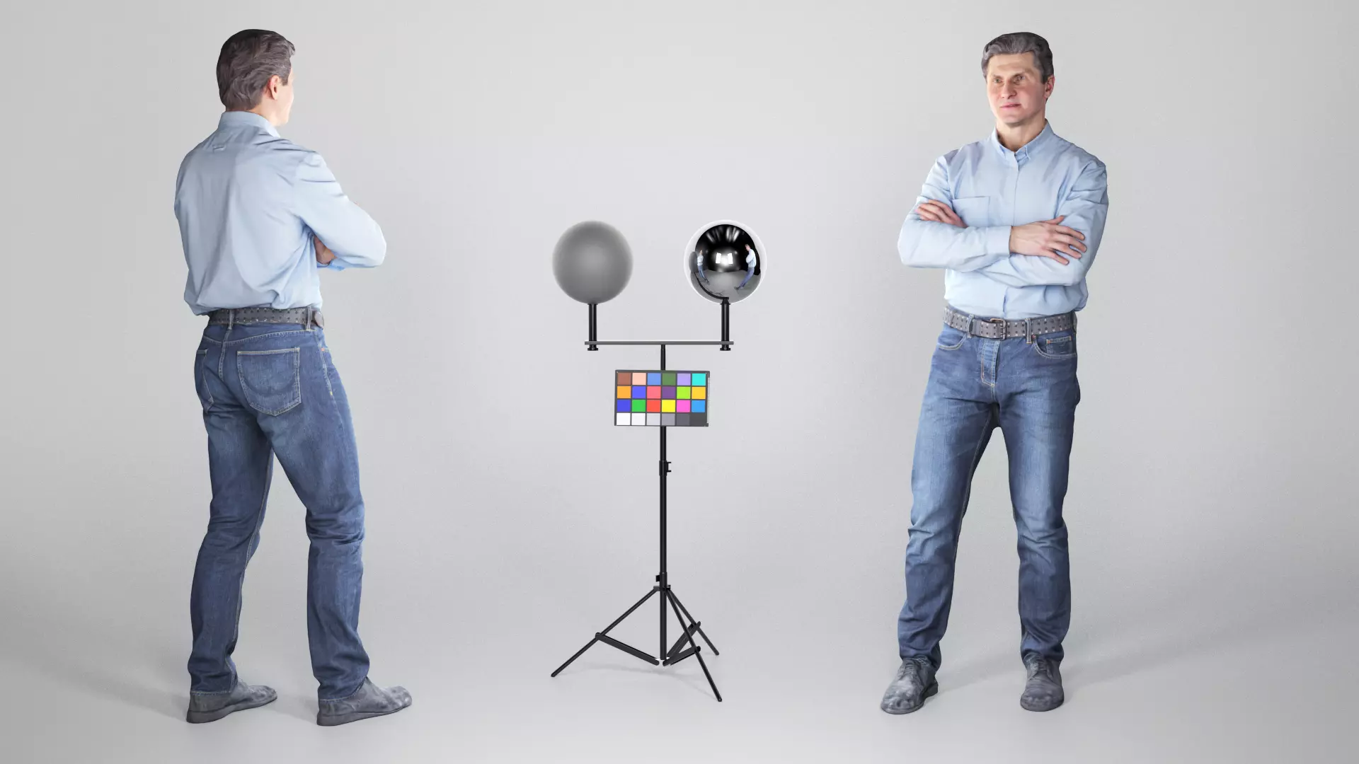 Middle-aged Man in blue shirt and jeans 90 Low-poly 3D model