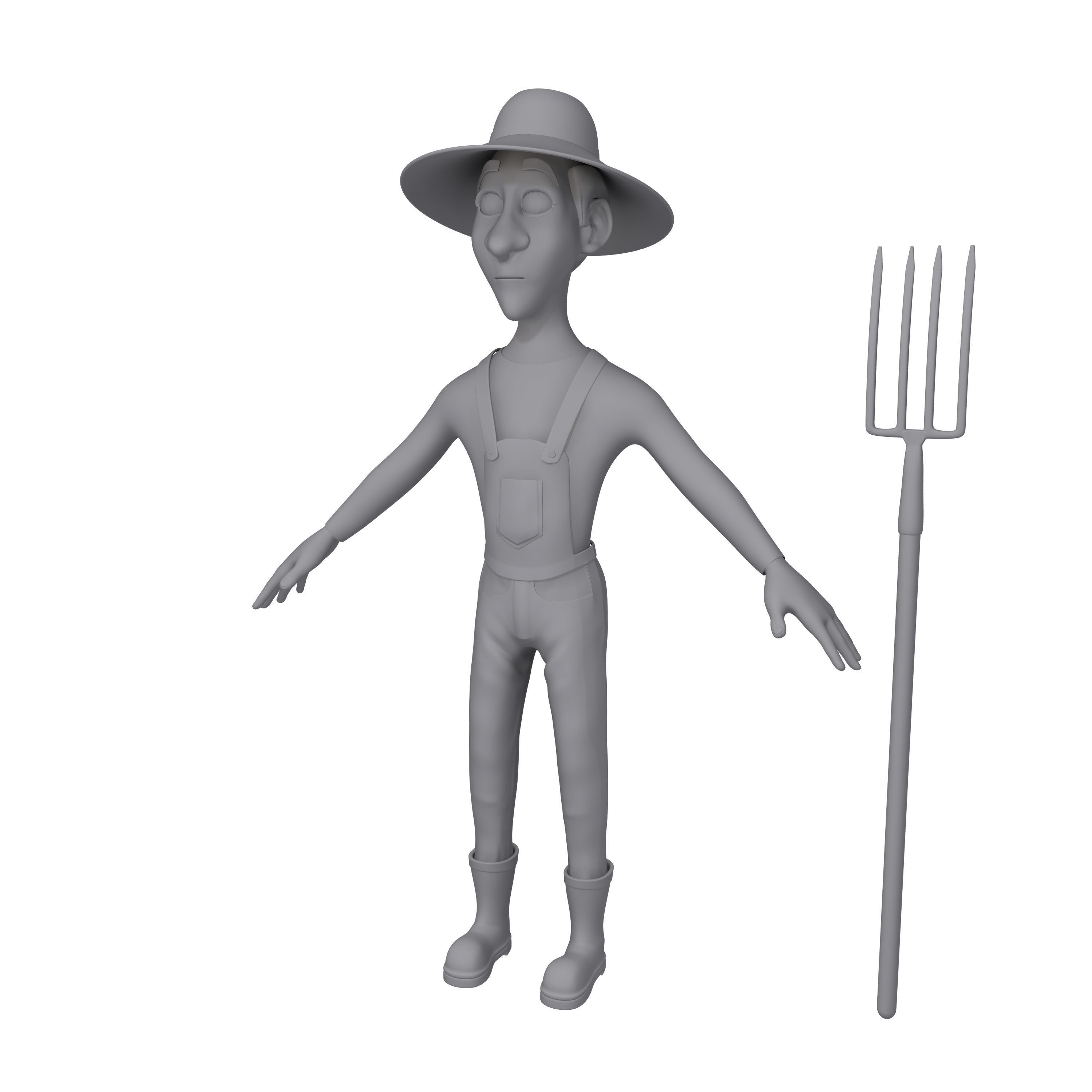 Farmer Cartoon 3D model_7