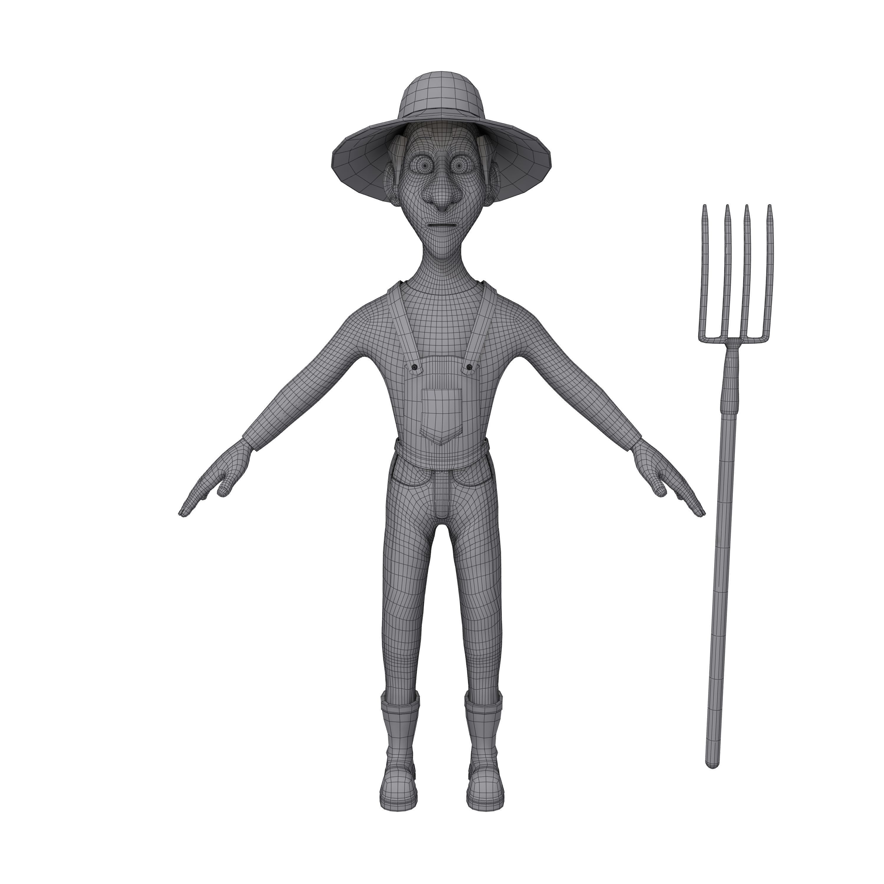 Farmer Cartoon 3D model_8