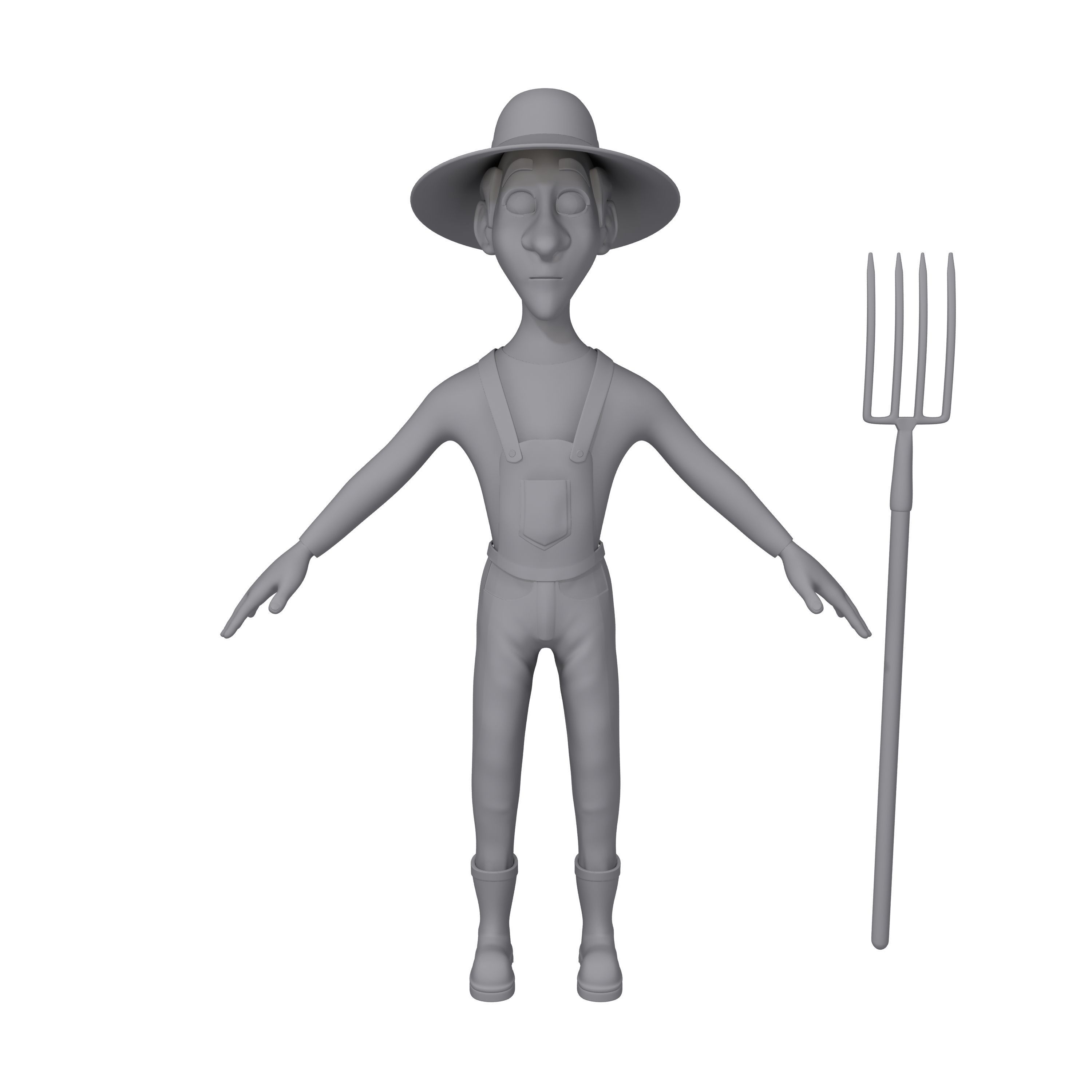 Farmer Cartoon 3D model_4