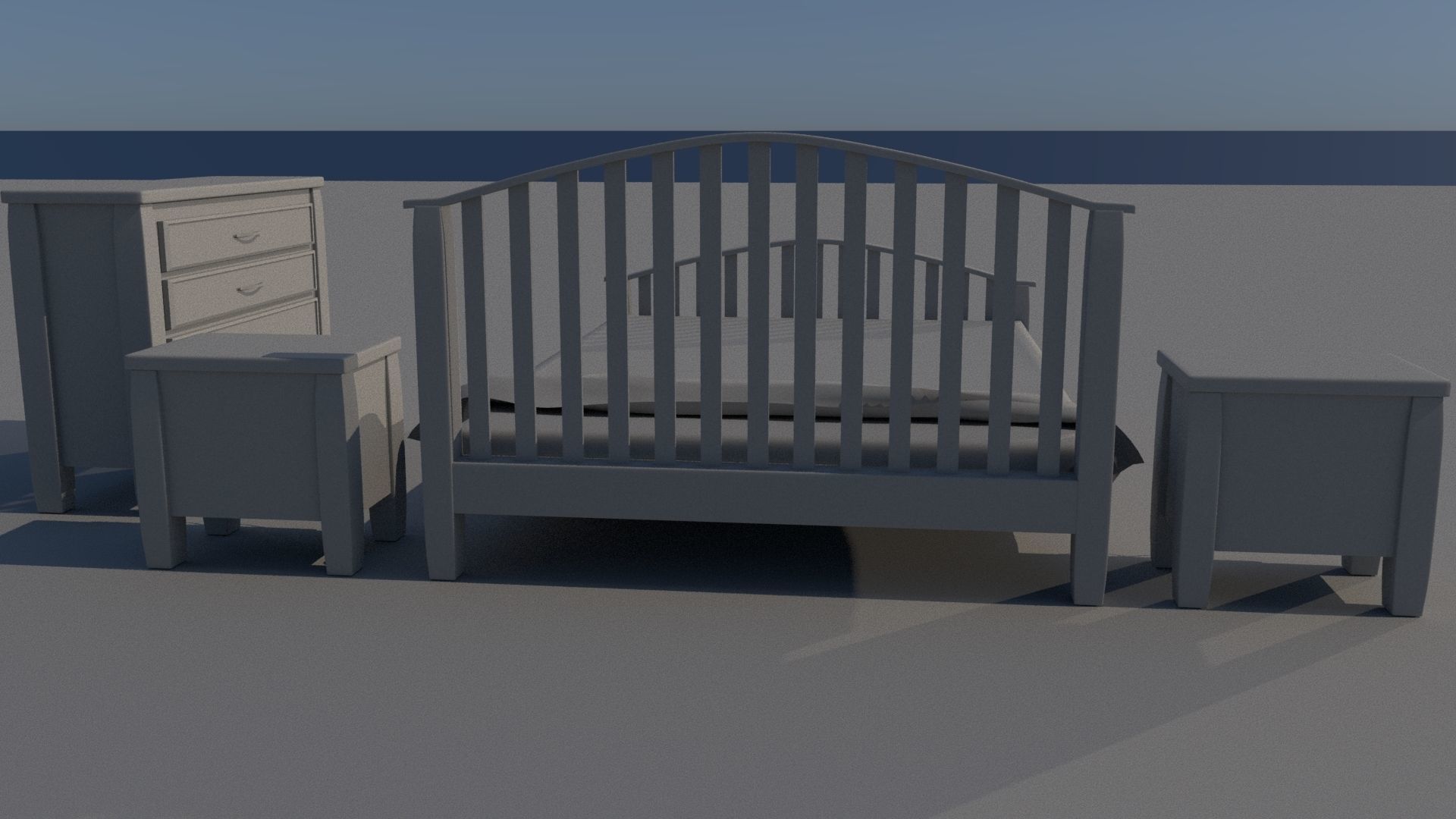 Room set bed and dresser Low-poly 3D model_7