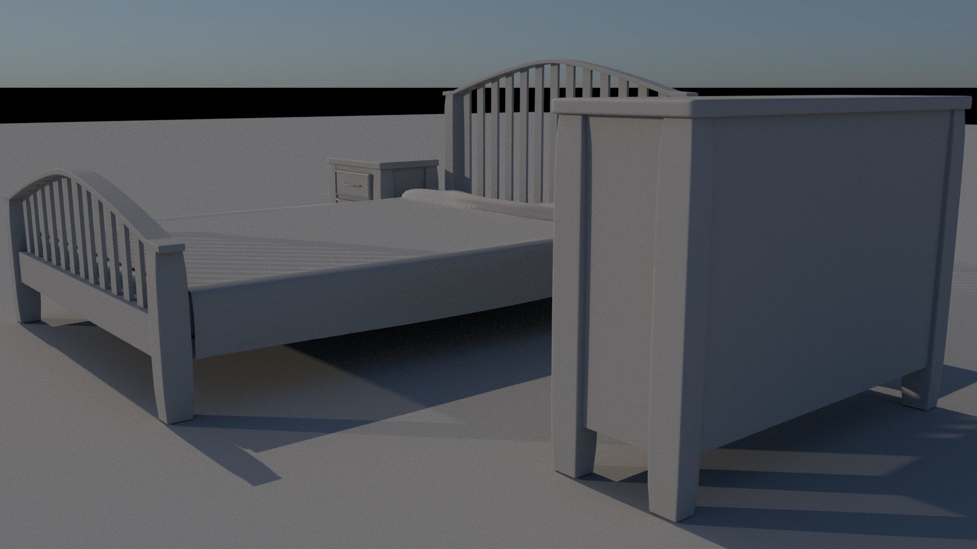 Room set bed and dresser Low-poly 3D model_4