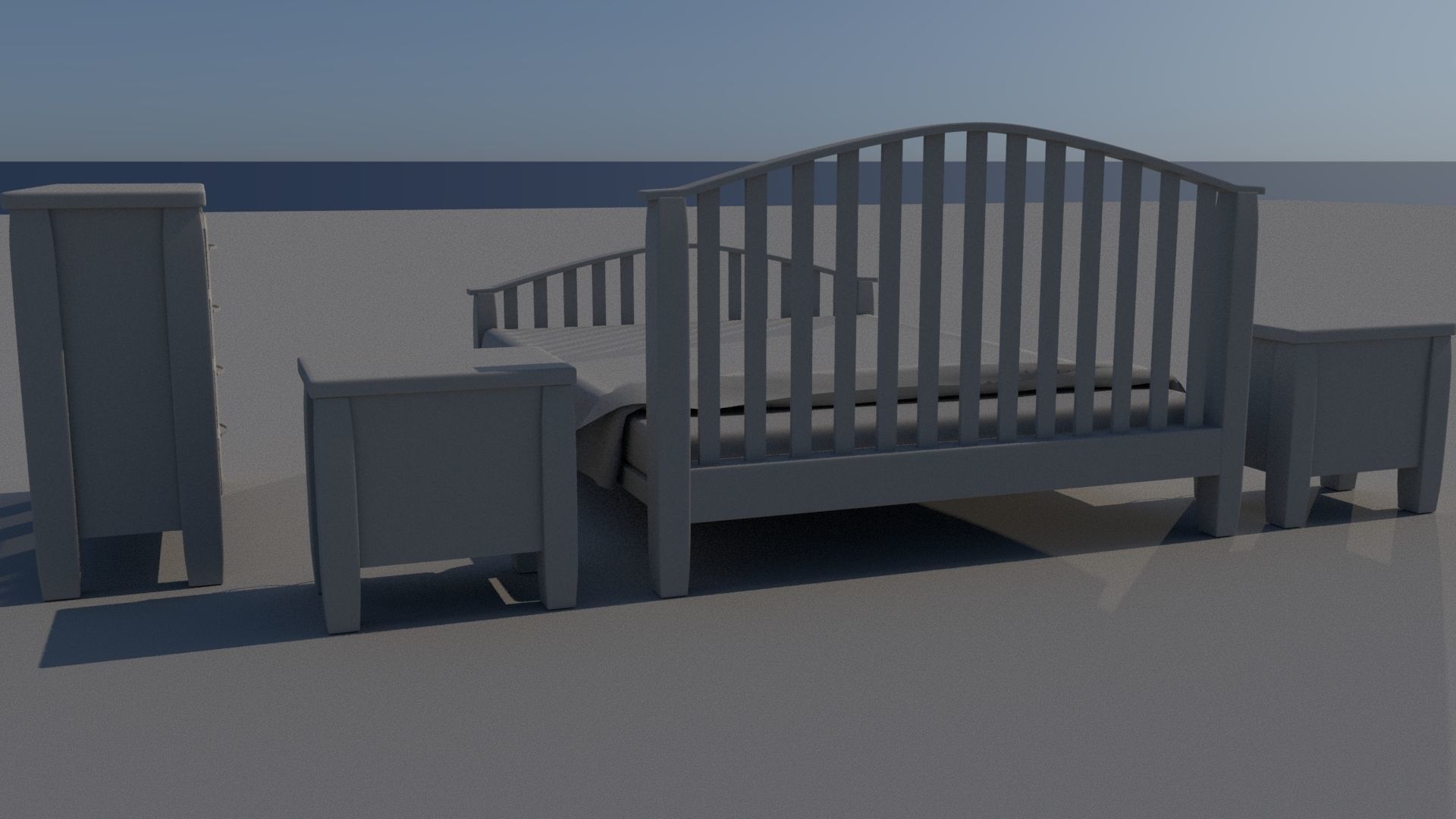 Room set bed and dresser Low-poly 3D model_6