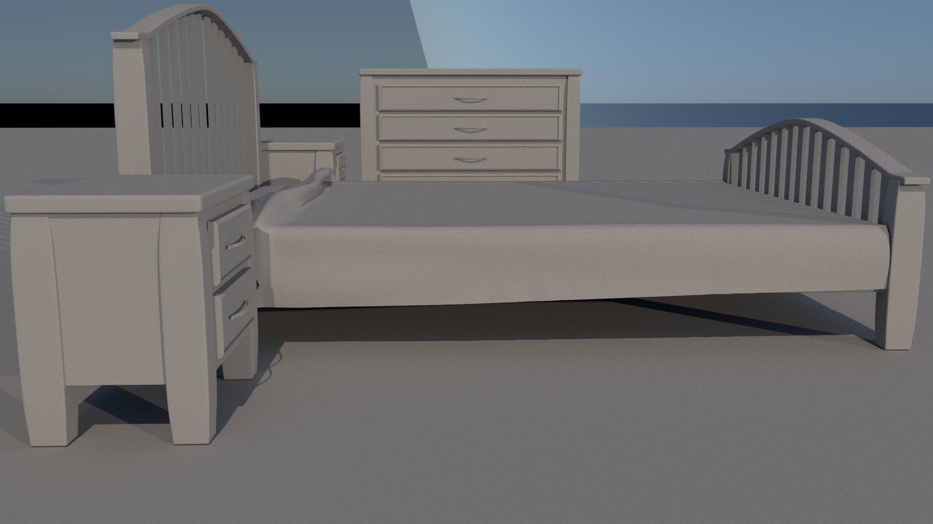 Room set bed and dresser Low-poly 3D model_9