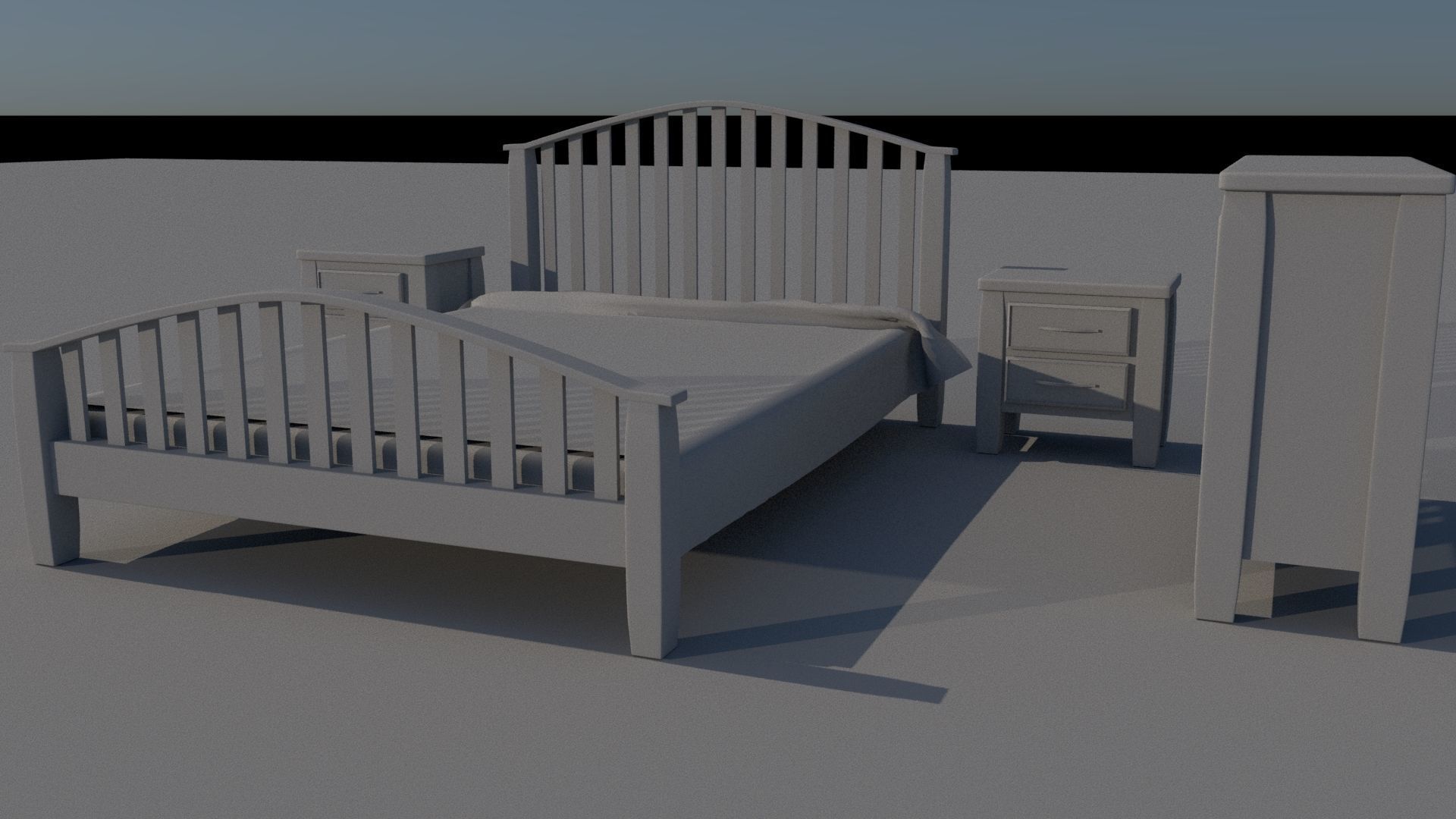 Room set bed and dresser Low-poly 3D model_3