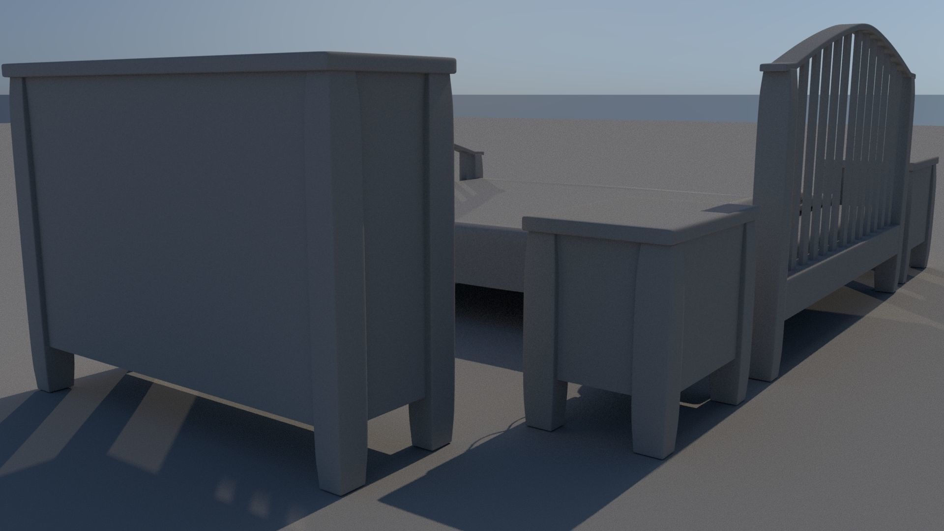 Room set bed and dresser Low-poly 3D model_5