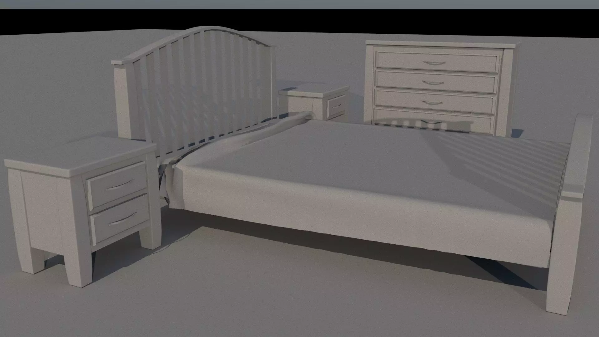 Room set bed and dresser Low-poly 3D model_0