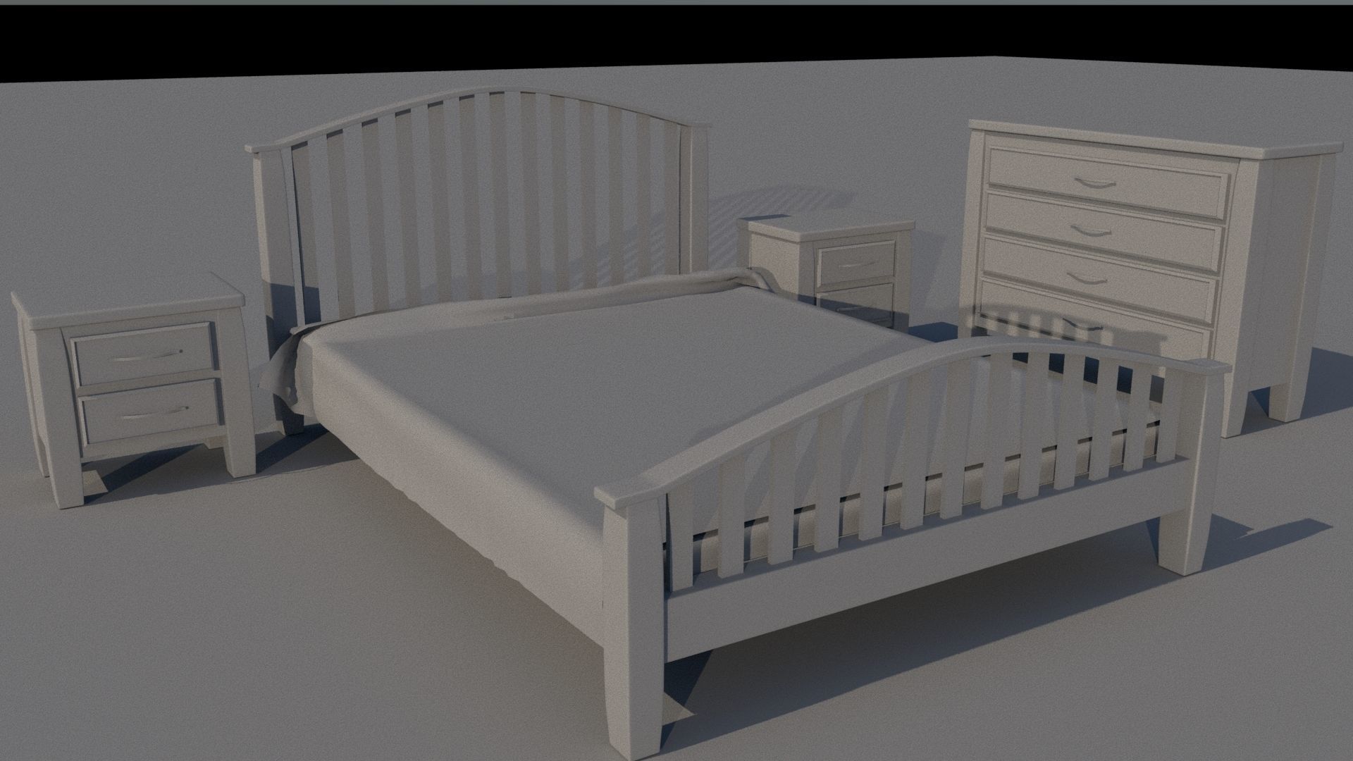 Room set bed and dresser Low-poly 3D model_1