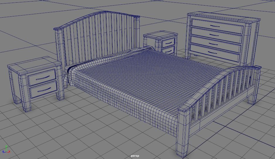 Room set bed and dresser Low-poly 3D model_12