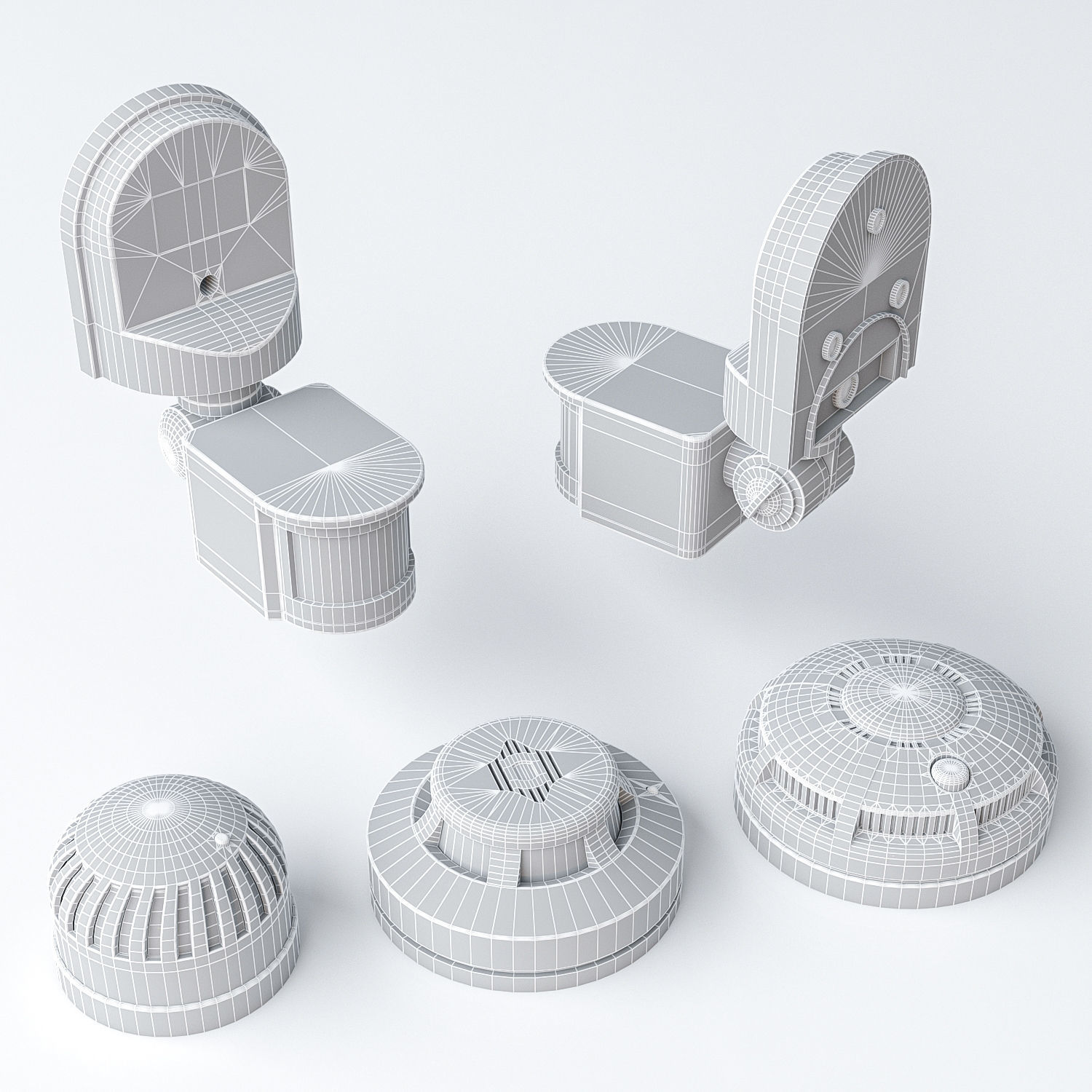 Sensor Set smoke and carbon monoxide detectors Low-poly 3D model_1