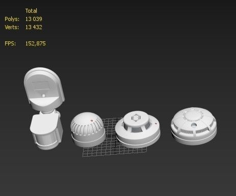 Sensor Set smoke and carbon monoxide detectors Low-poly 3D model_7