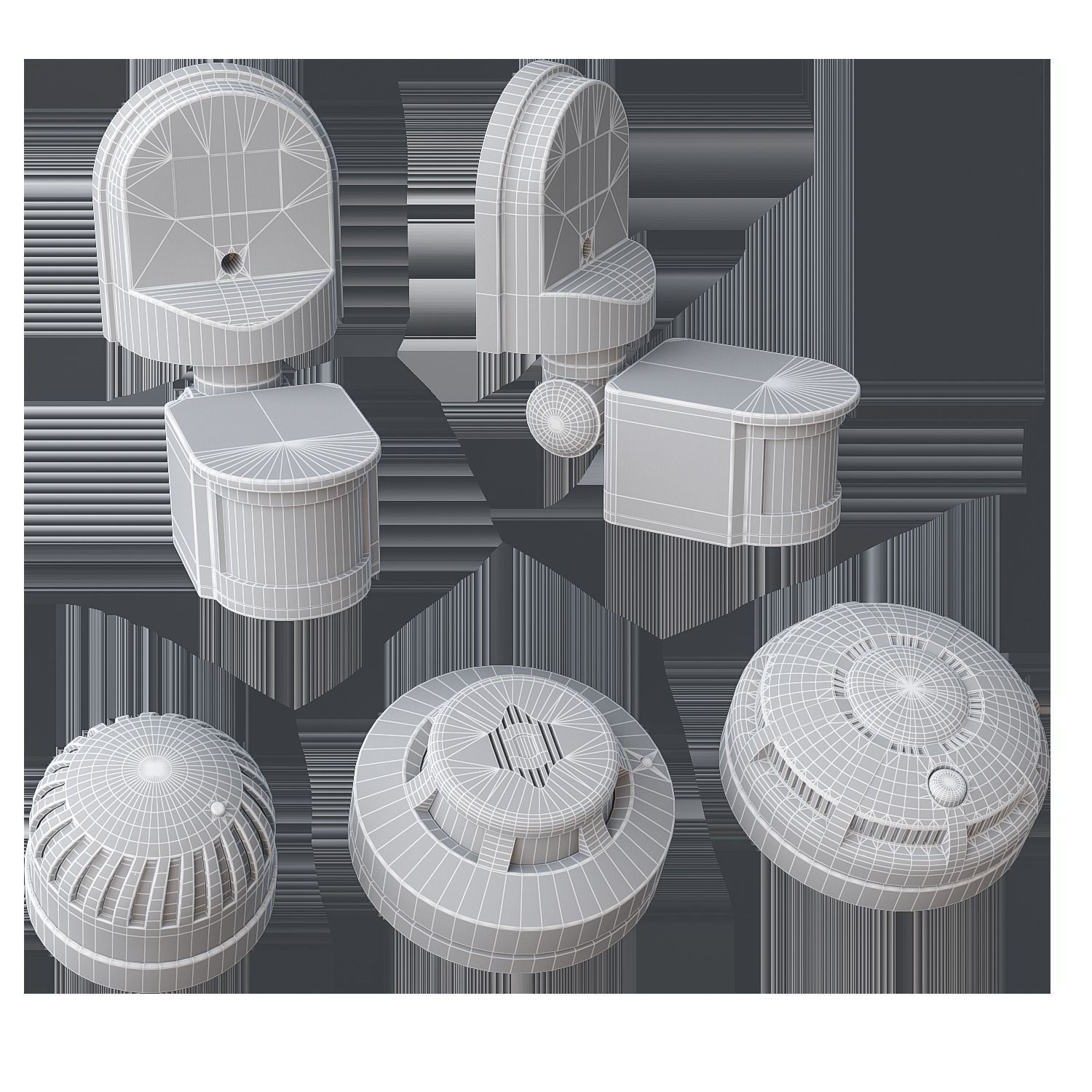 Sensor Set smoke and carbon monoxide detectors Low-poly 3D model_6