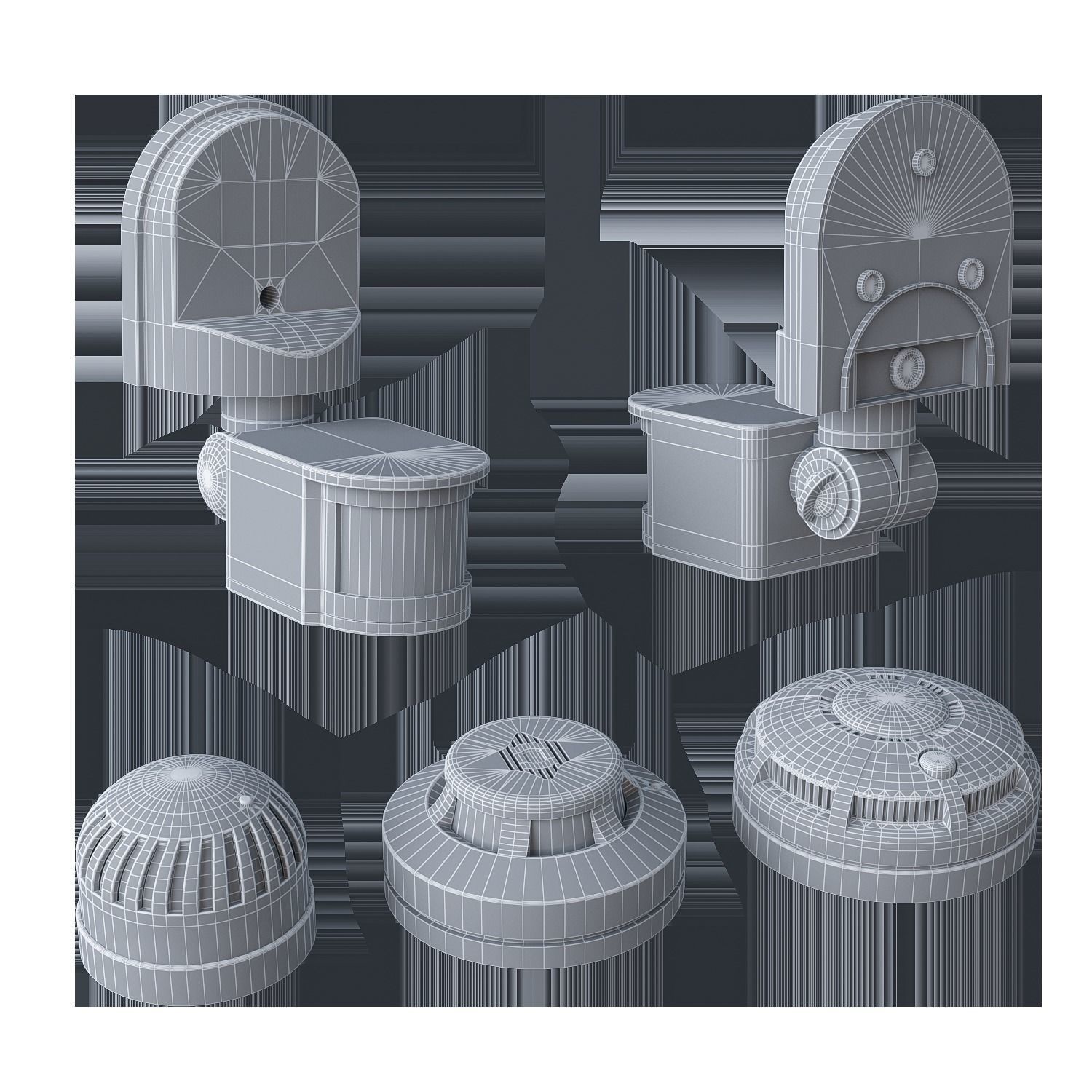 Sensor Set smoke and carbon monoxide detectors Low-poly 3D model_4