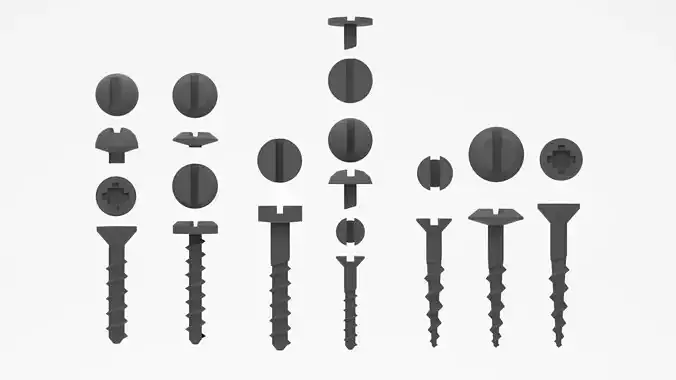 Screws set bolt Low-poly 3D model