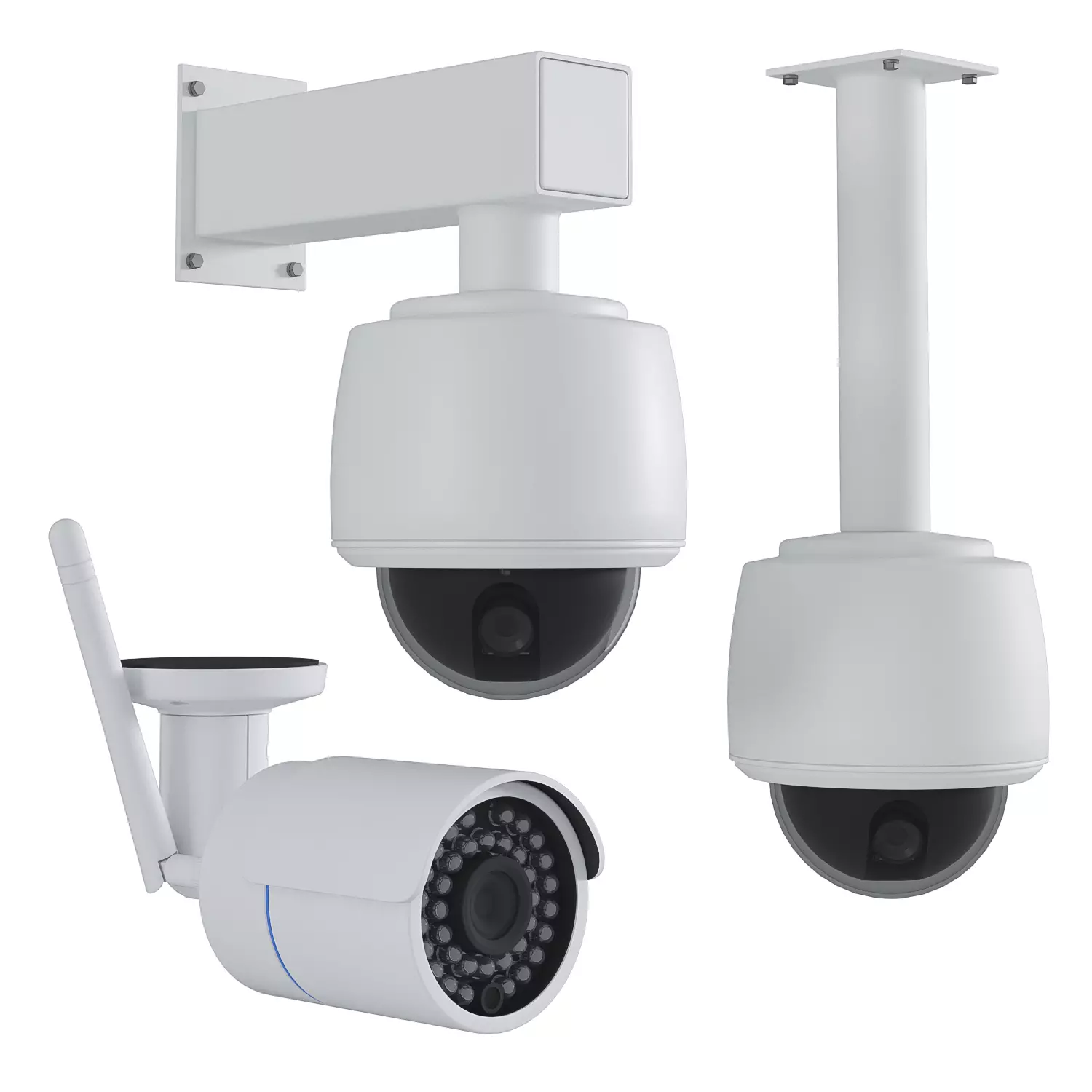 Set of surveillance cameras Low-poly 3D model_0