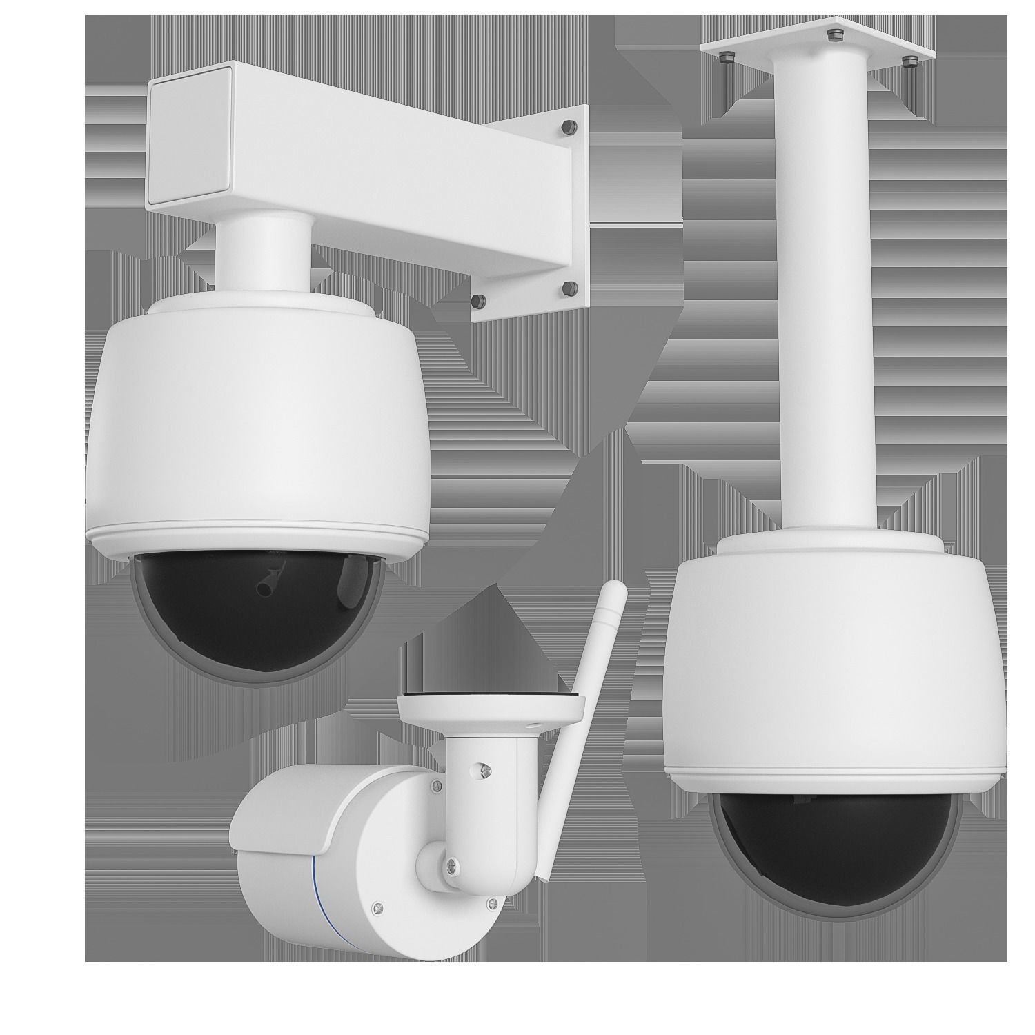 Set of surveillance cameras Low-poly 3D model_2