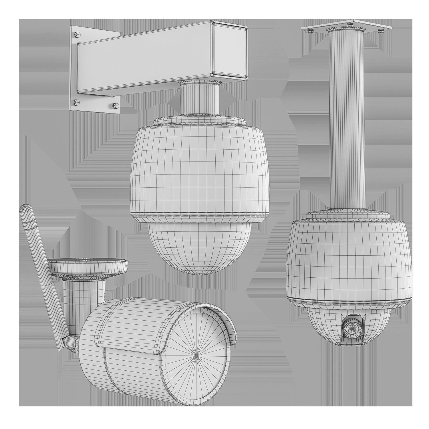 Set of surveillance cameras Low-poly 3D model_1