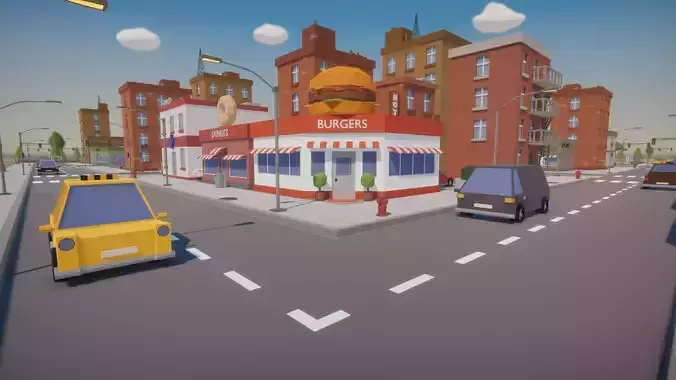 Low Poly Cartoon City Low-poly 3D model