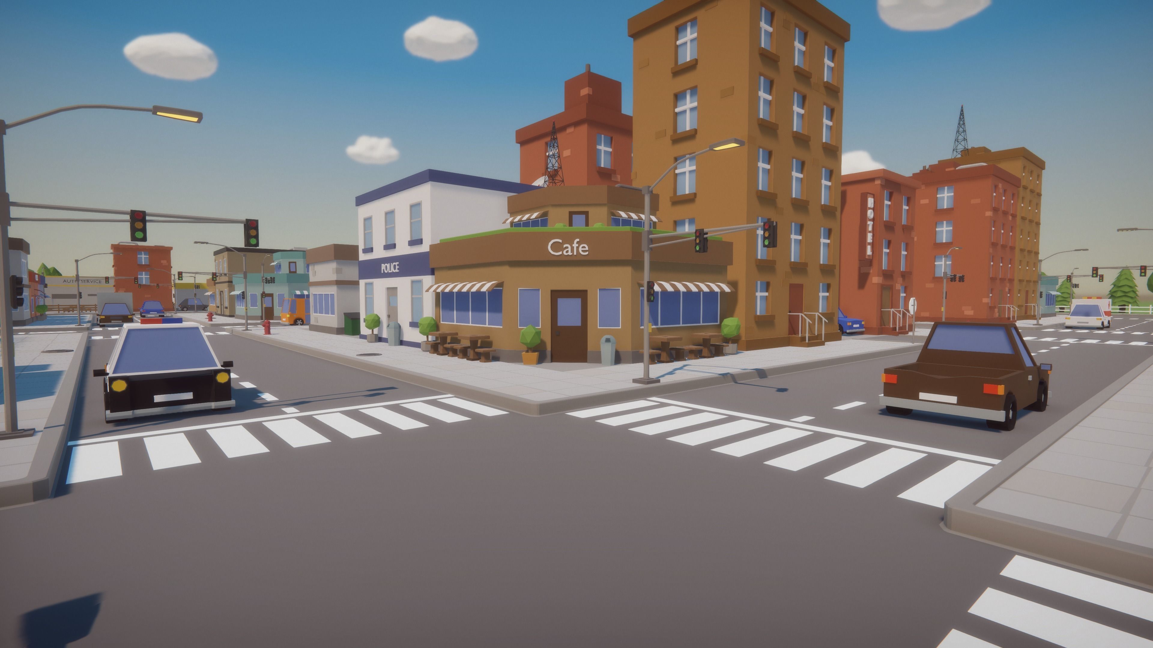 Low Poly Cartoon City Low-poly 3D model_1