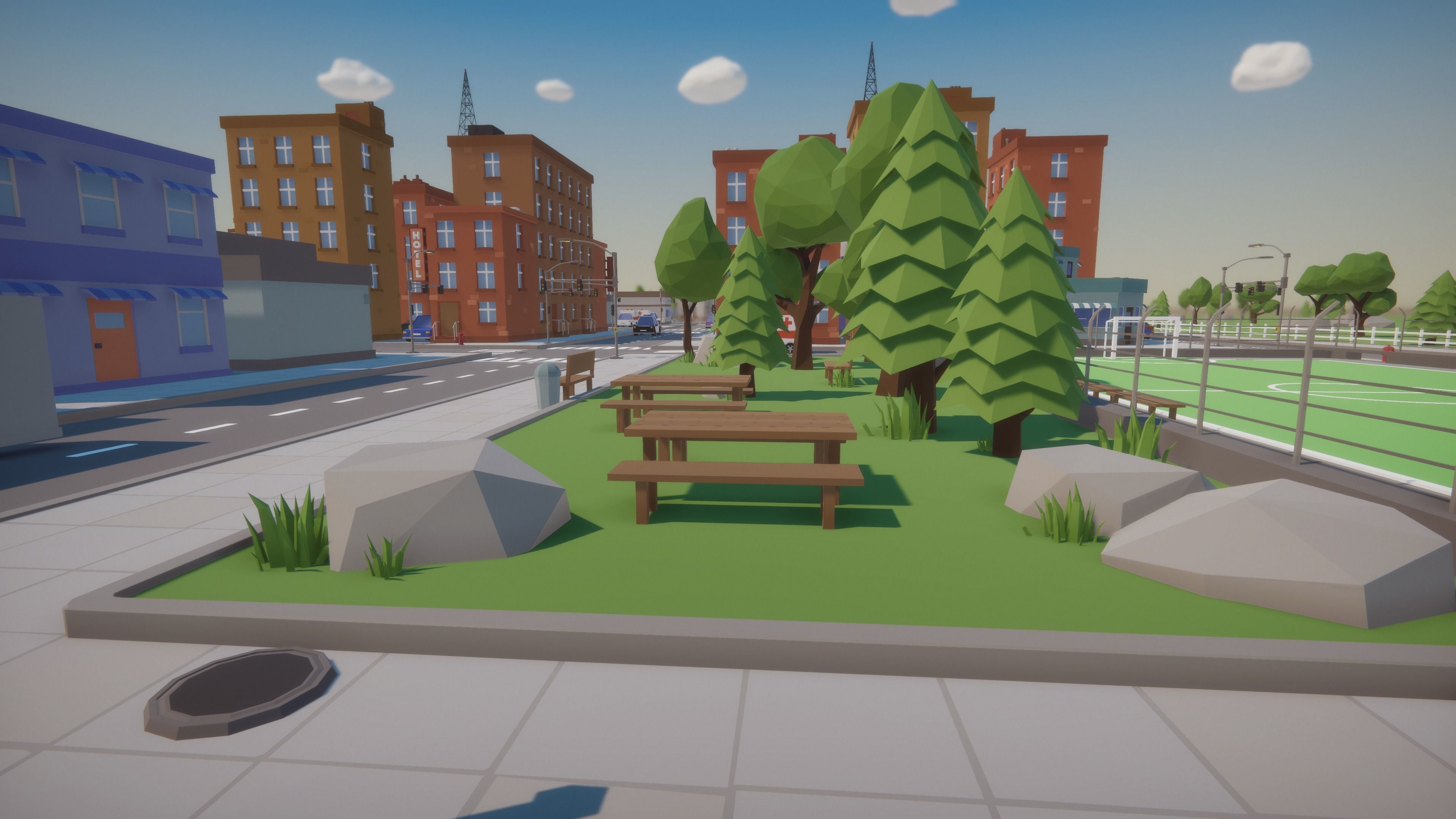 Low Poly Cartoon City Low-poly 3D model_3