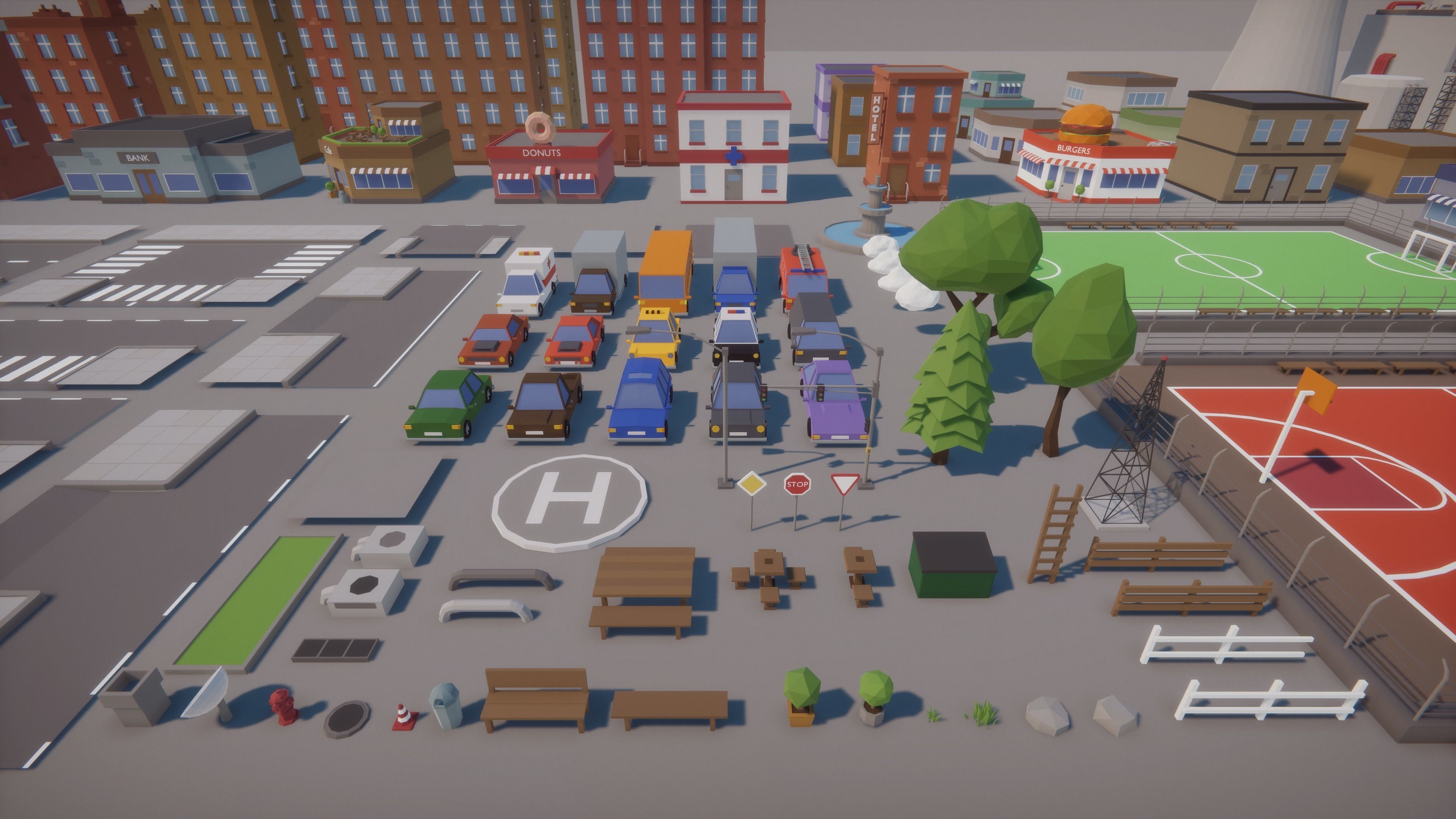 Low Poly Cartoon City Low-poly 3D model_12