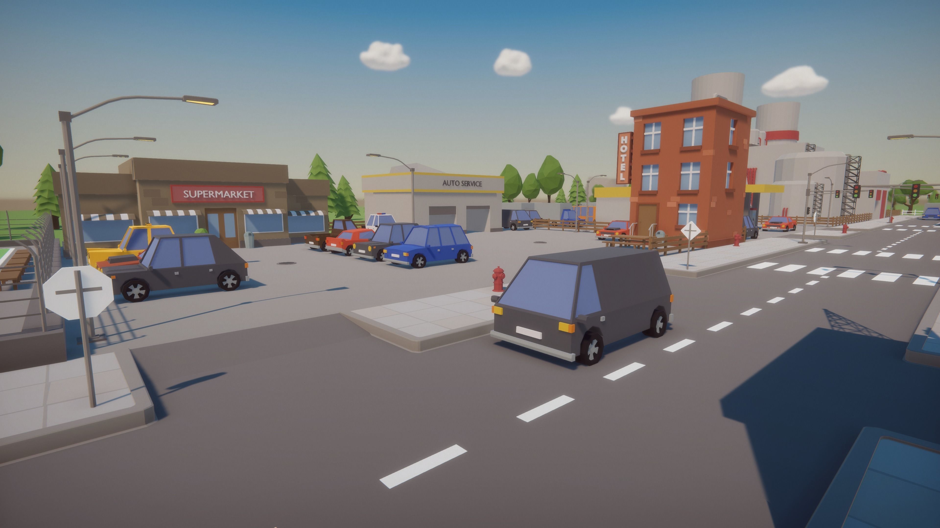 Low Poly Cartoon City Low-poly 3D model_4