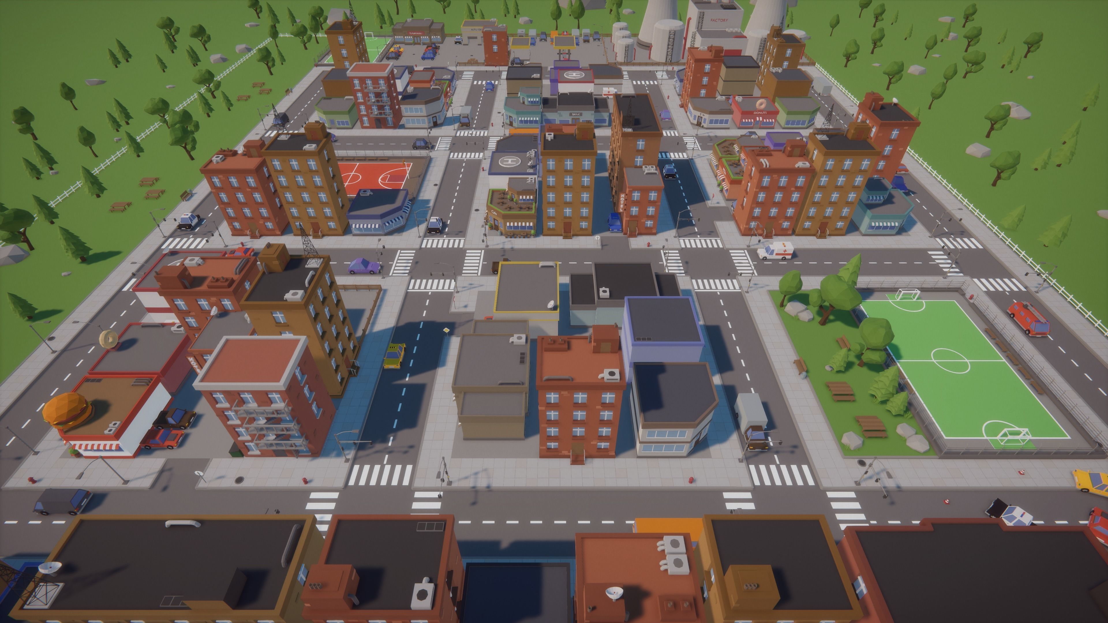 Low Poly Cartoon City Low-poly 3D model_9