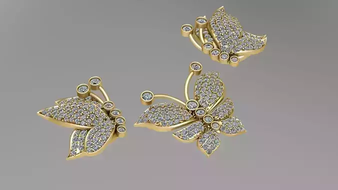 Butterfly 3D print model gold brooch with diamonds 3D print model