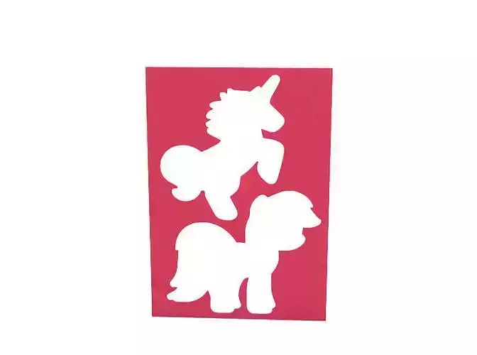 Stencil two silhouettes of pony and unicorn