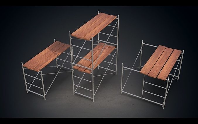 Scaffoldings set of scaffolding with three wooden benches 3D model