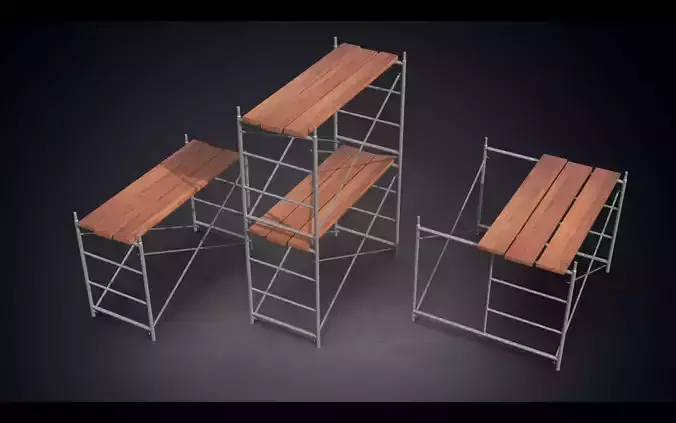 Scaffoldings set of scaffolding with three wooden benches 3D model
