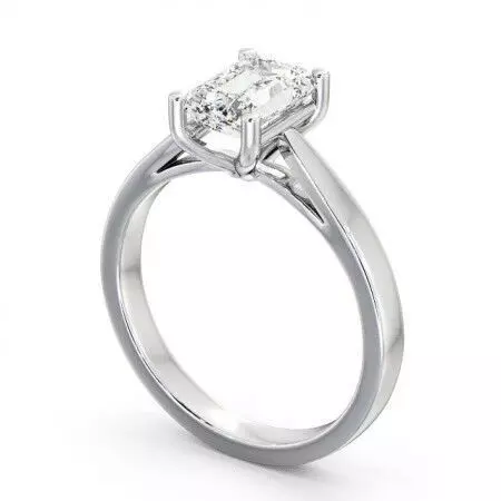 stl file emerald cut diamond solitaire engagement ring 3D print model_0