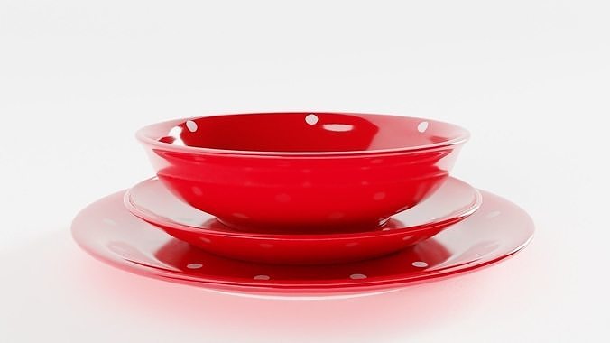 Polka Dot Bowl and Plates 3D model