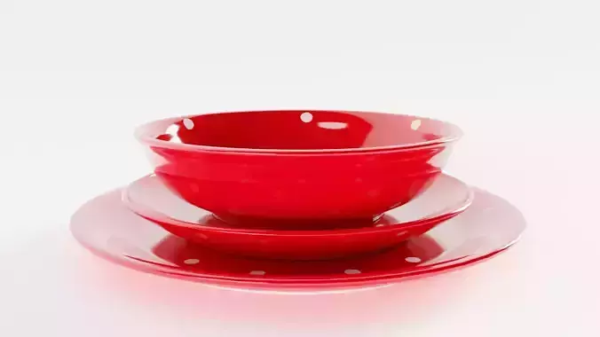 Polka Dot Bowl and Plates 3D model
